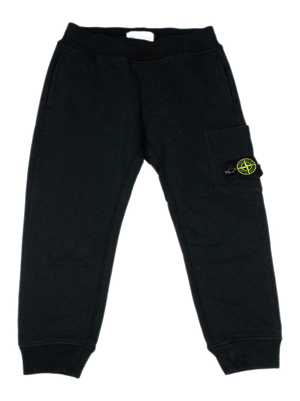 Stone Island Cotton Fleece Jogging Trousers With Elasticated Waist And Logo On The Leg Pocket In Black