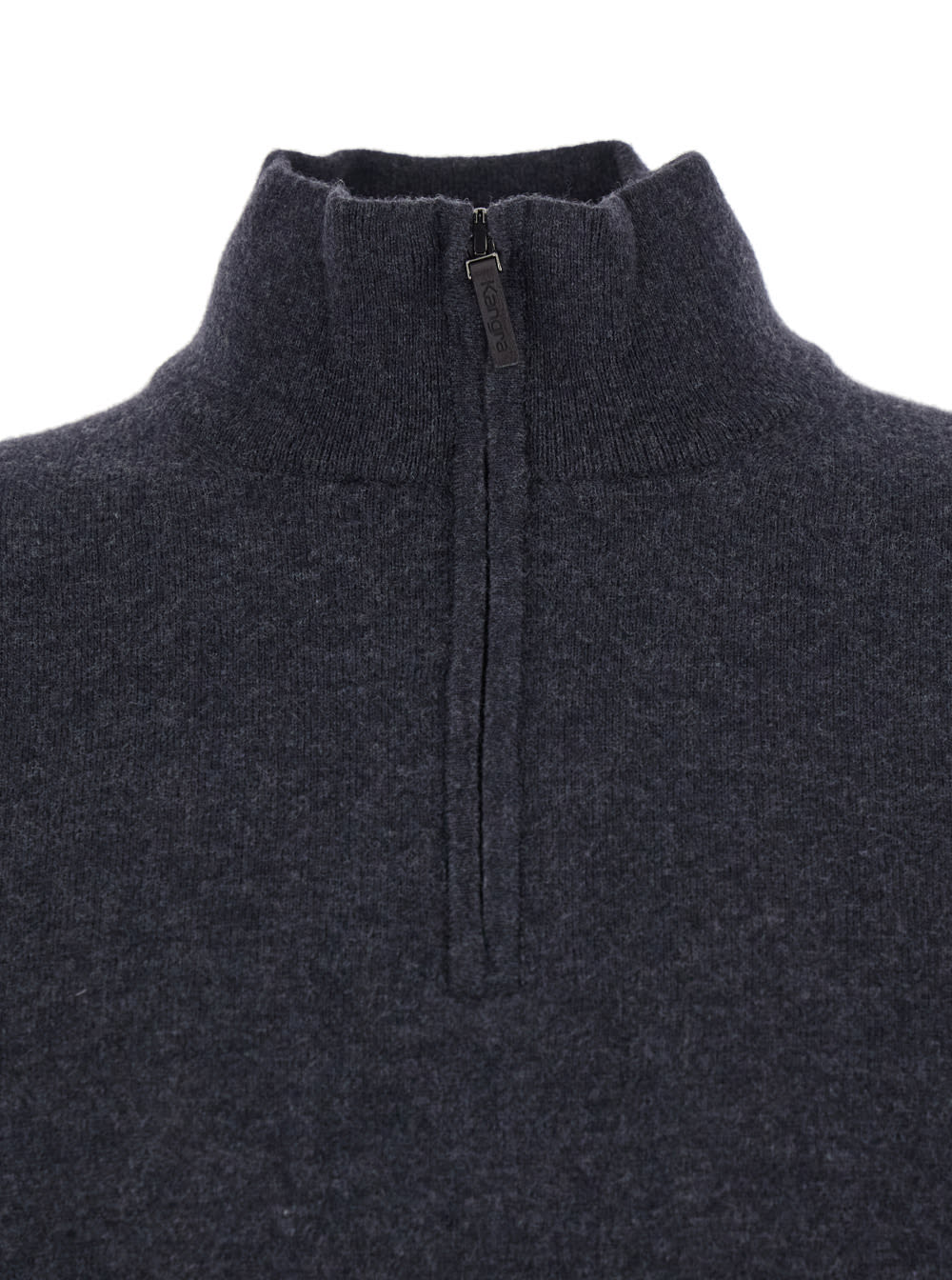 Kangra Cashmere Grey Ribbed Knit Sweater With High Neck And Half Zip Closure In Wool Man In Gray