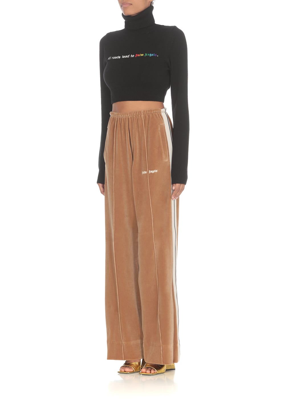 Shop Palm Angels Velvet Loose Track Pants In Beige