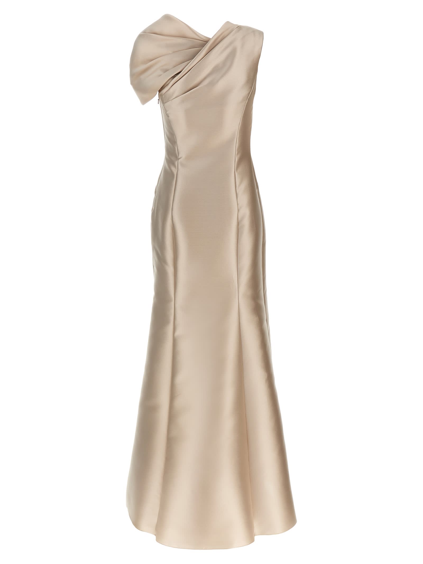 Alberta Ferretti Twisted Shoulder Mikado Mermaid Gown In Ivory