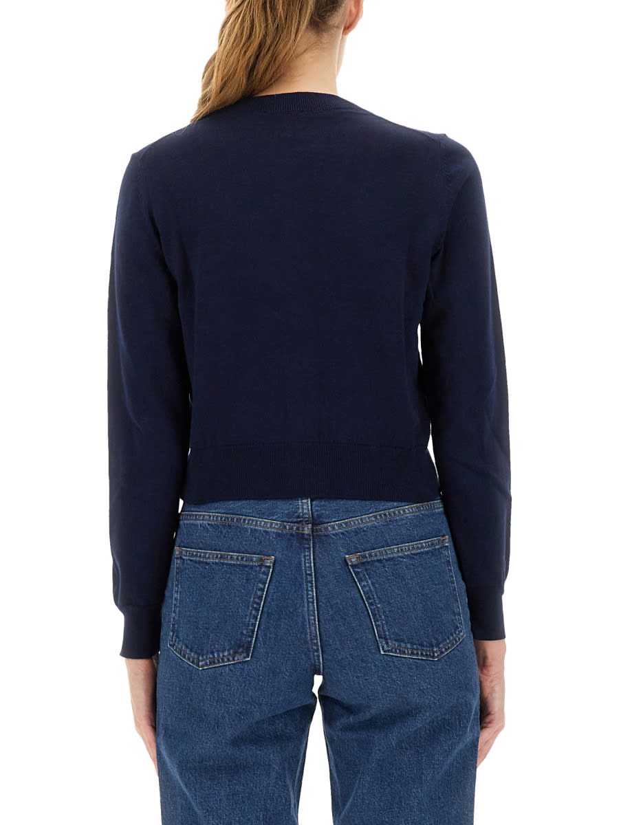 Apc Cropped Black Cardigan With Embroidered Logo In Blue