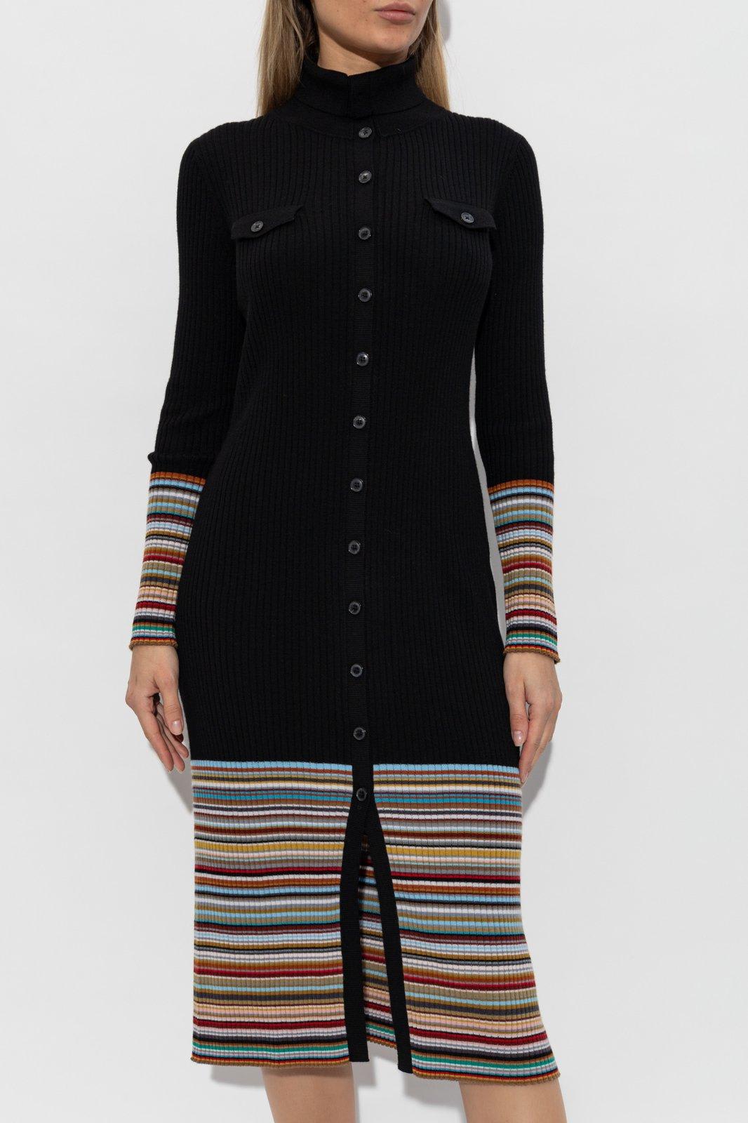 Paul Smith Ribbed Knit Dress With Button-down Front In Black