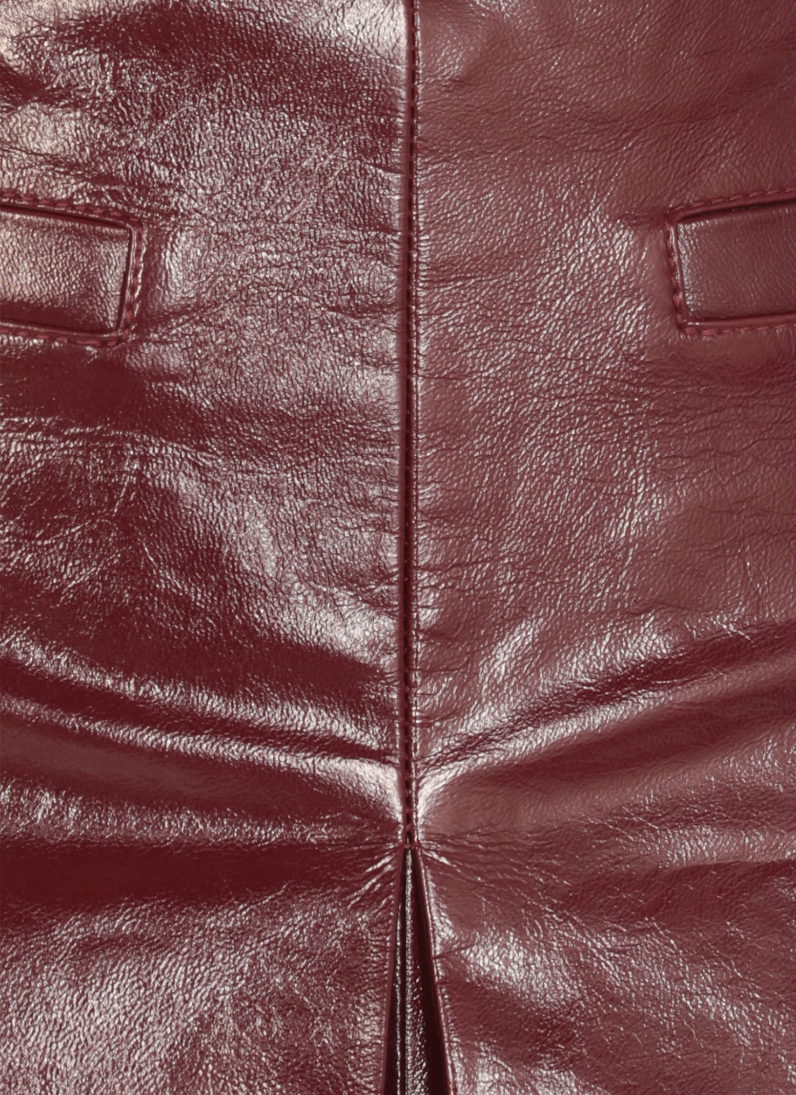 Self-portrait Belted Patent Leather Miniskirt In Burgundy