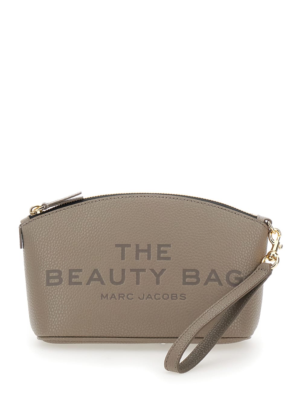 Marc Jacobs The Beauty Bag Grey Clutch Bag With Logo Print On The Front In Leather Woman In Gray