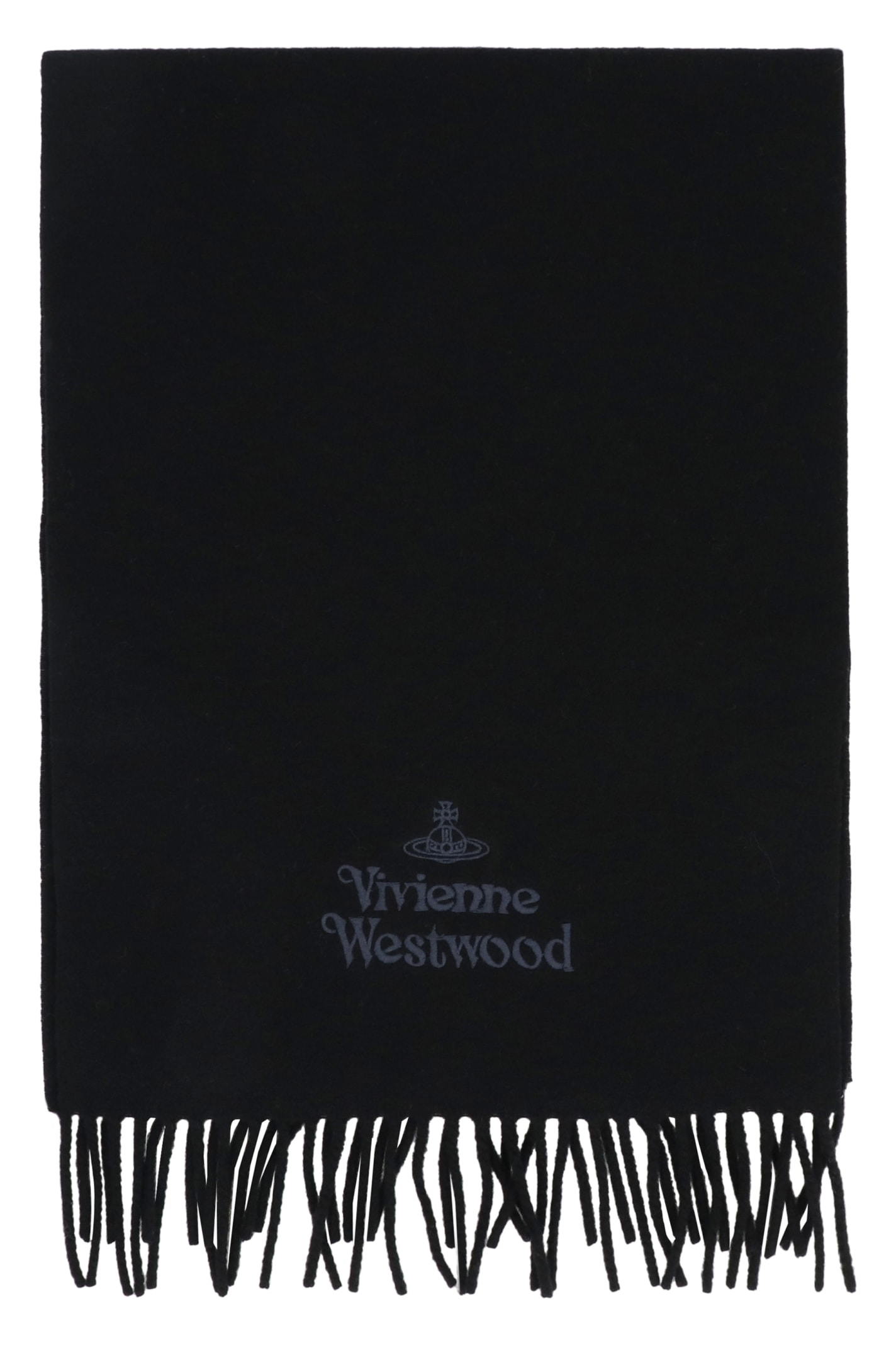 Vivienne Westwood Orb And Logo-embroidered Wool Scarf In Black