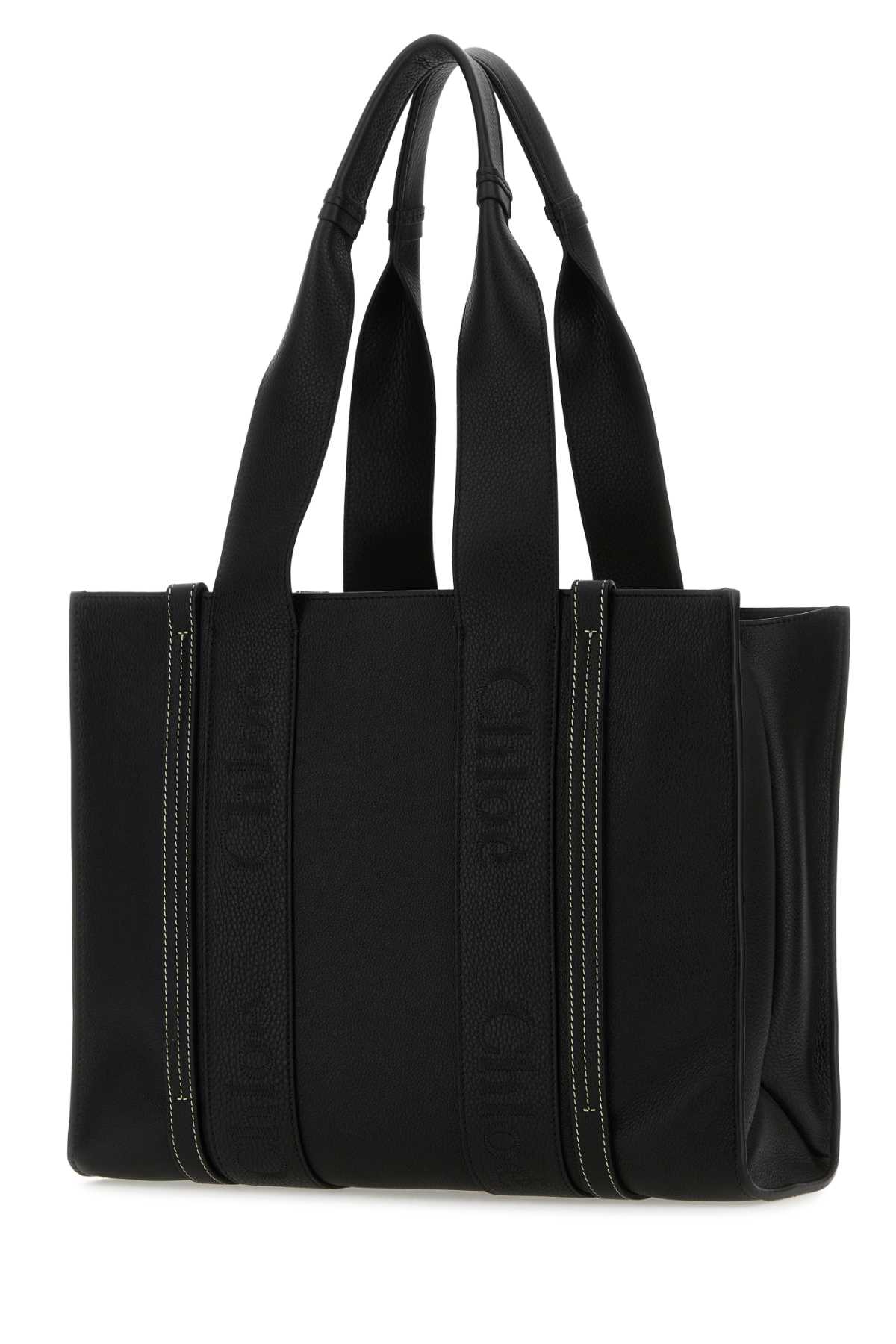 Shop Chloé Black Leather Medium Woody Shopping Bag