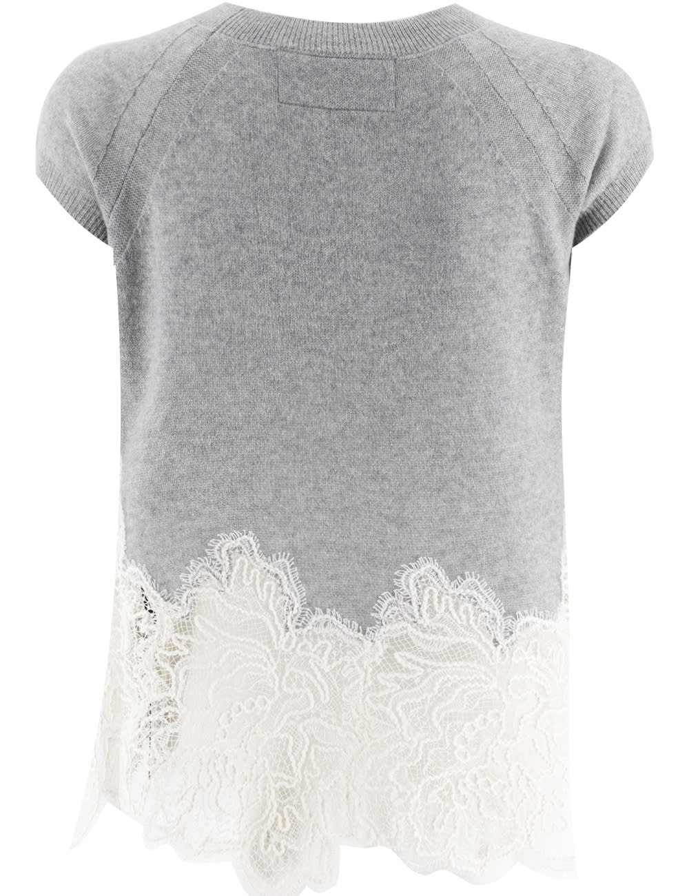 Shop Ermanno Scervino Sweater In Bicolor Base Grigia Pizzo Bianco