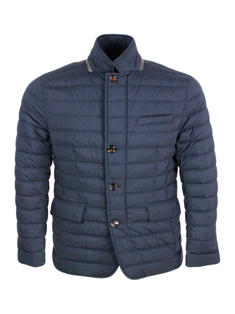 Moorer Jacket Made Of Water-repellent Resin-coated Bi-elastic Fabric. Goose Down Padding In Blu Navy