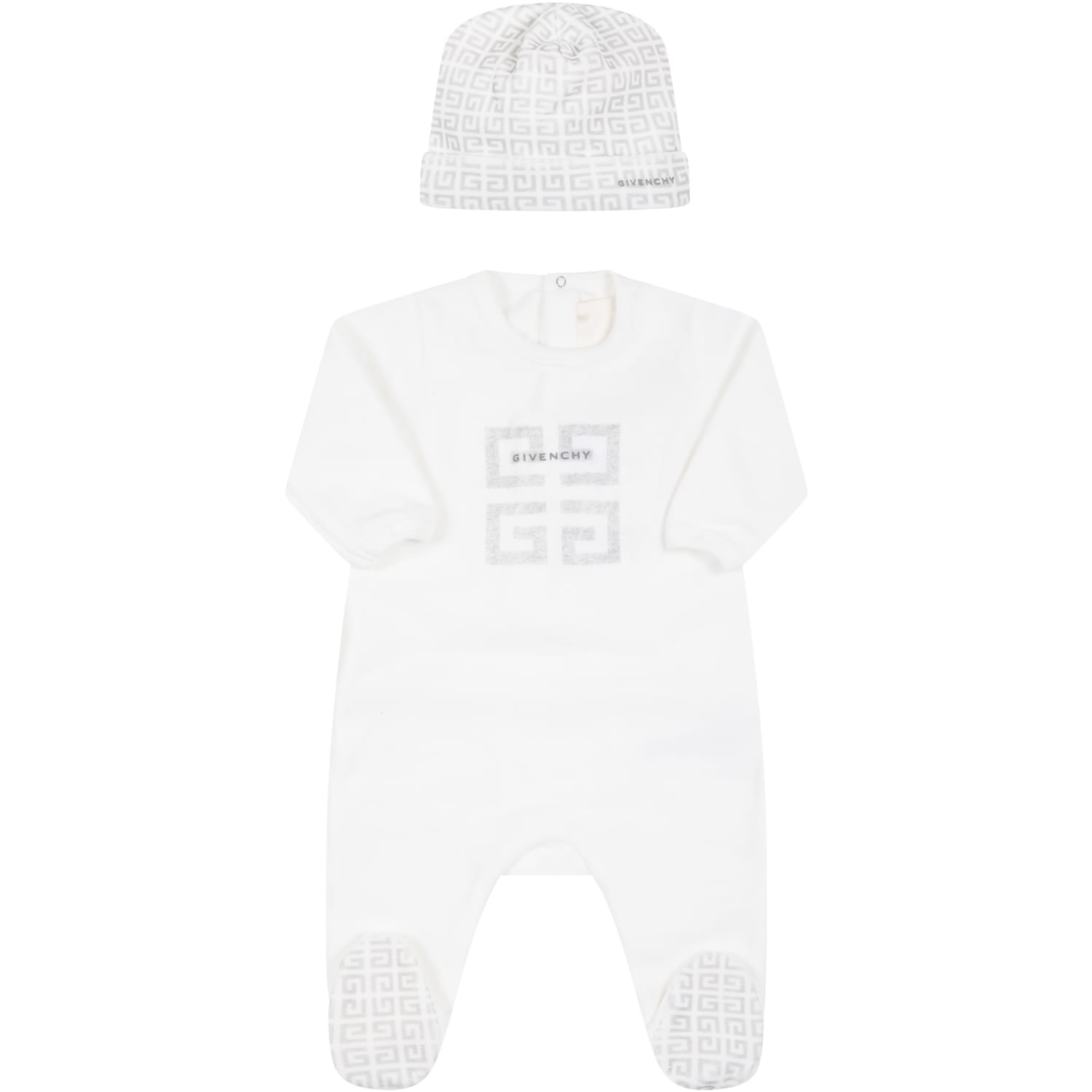 Givenchy Babies' Kids 4g Logo All-in-one And Hat Set (3-18 Months) In White