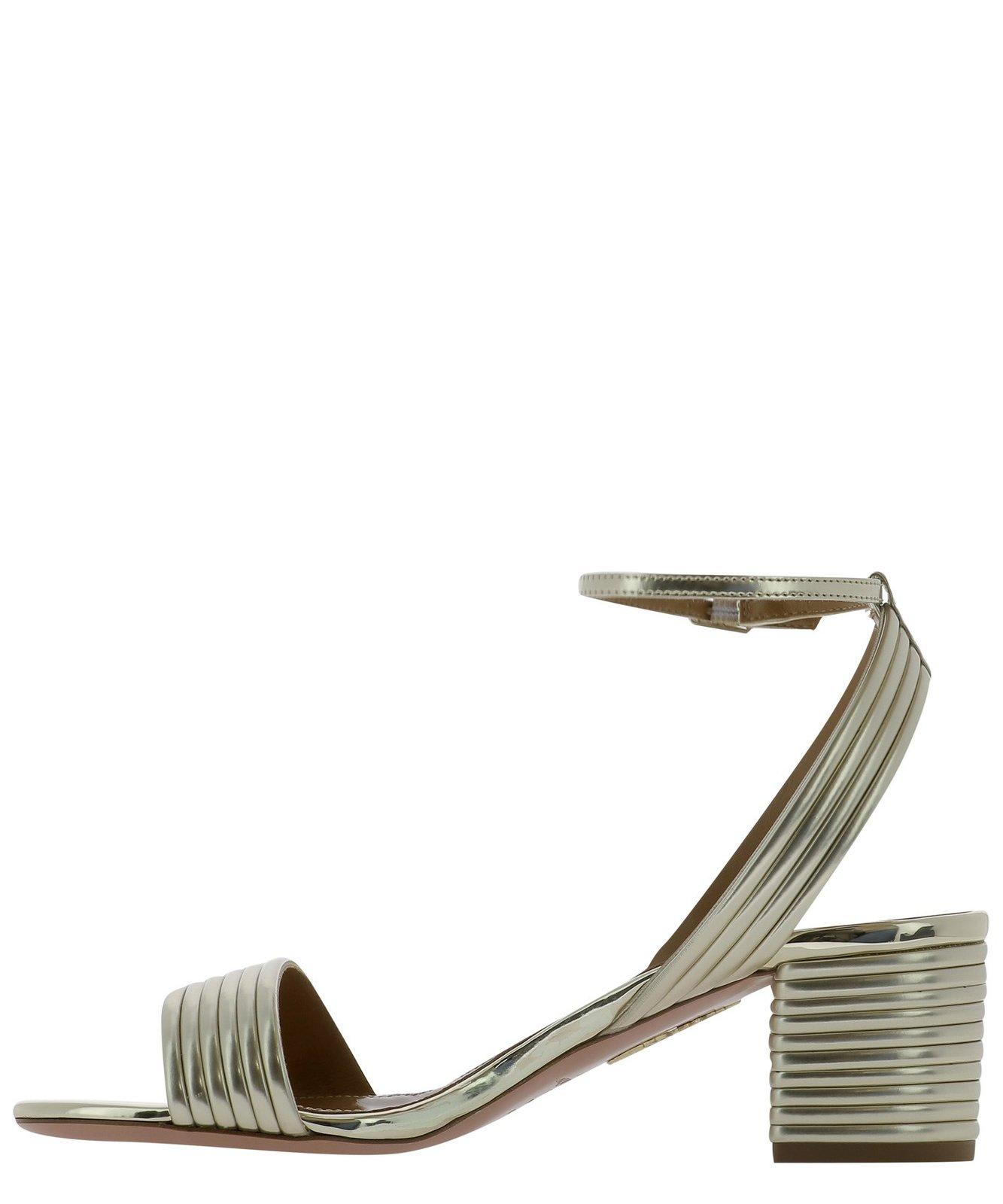 Aquazzura Sundance 50 Sandals In Mirrored Leather In Gold
