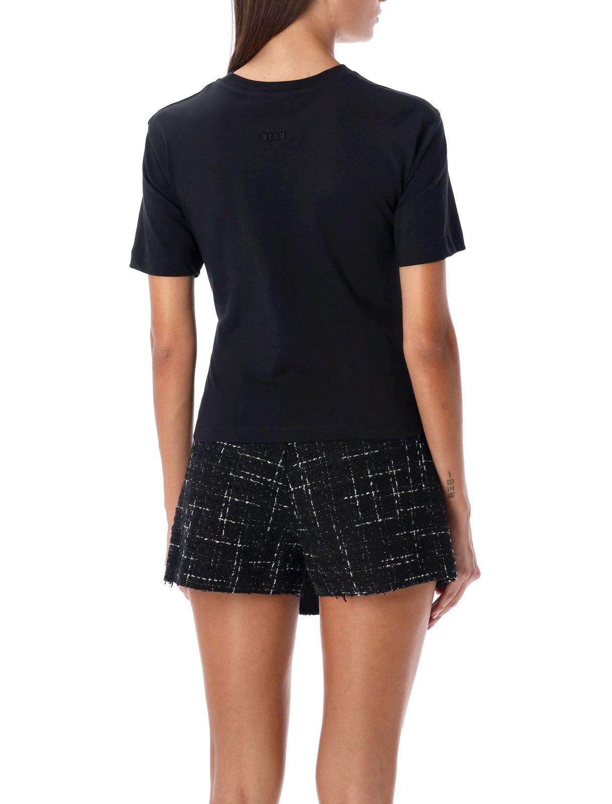 Shop Msgm Pussy-bow Cut-out Detailed T-shirt In Black