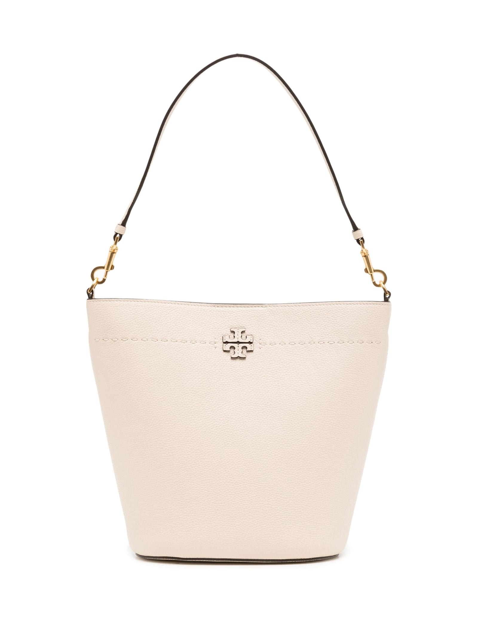 Shop Tory Burch Mcgraw Leather Bucket Bag In Brie