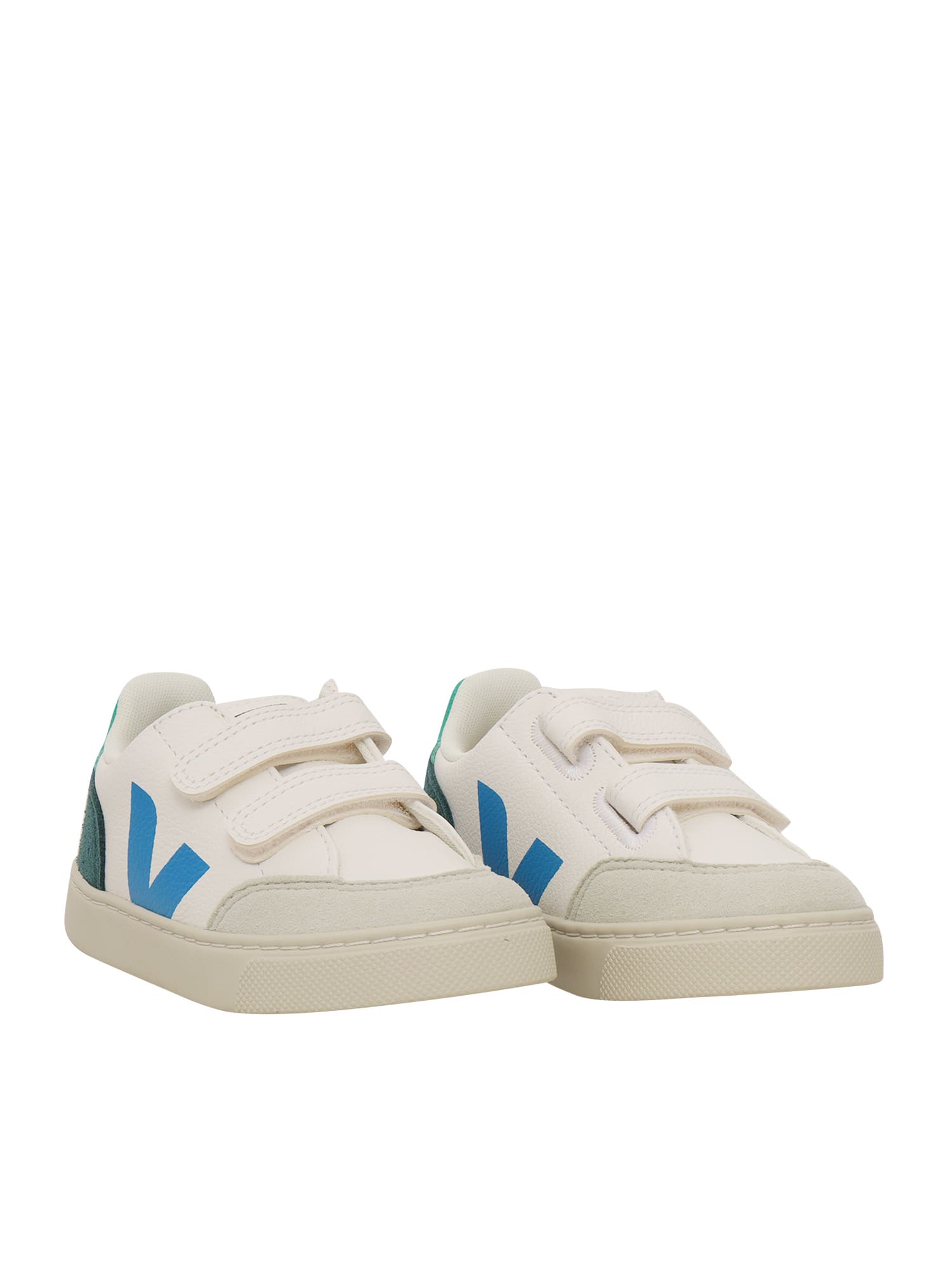 Shop Veja Small V-12 Chromefree Leather Extra-white_multico-brittany Sneakers