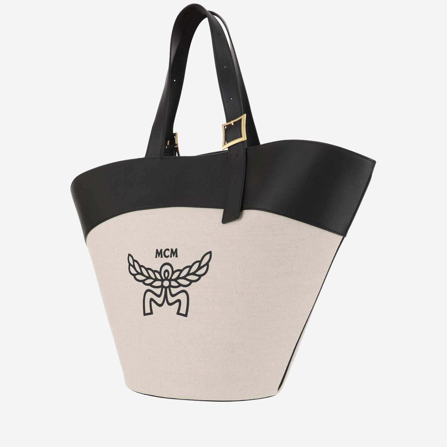 Mcm Cotton Canvas And Leather Himmel Shoulder Bag In Black