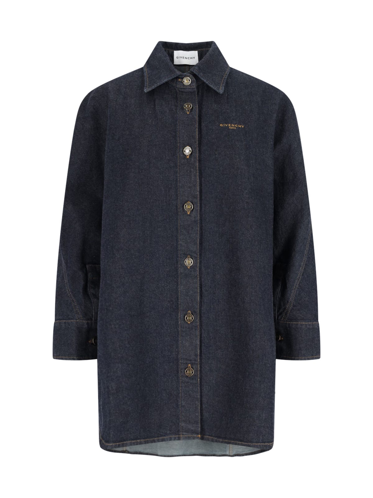 Givenchy Womens Dark Blue Logo-embroidered Longline Denim Overshirt In Blue