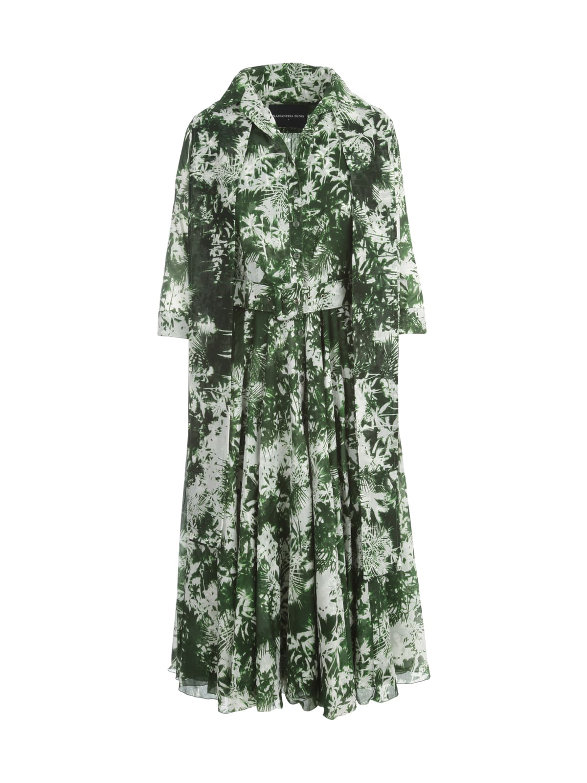 Samantha Sung Aster Printed Midi Chemisier 3/4s Dress