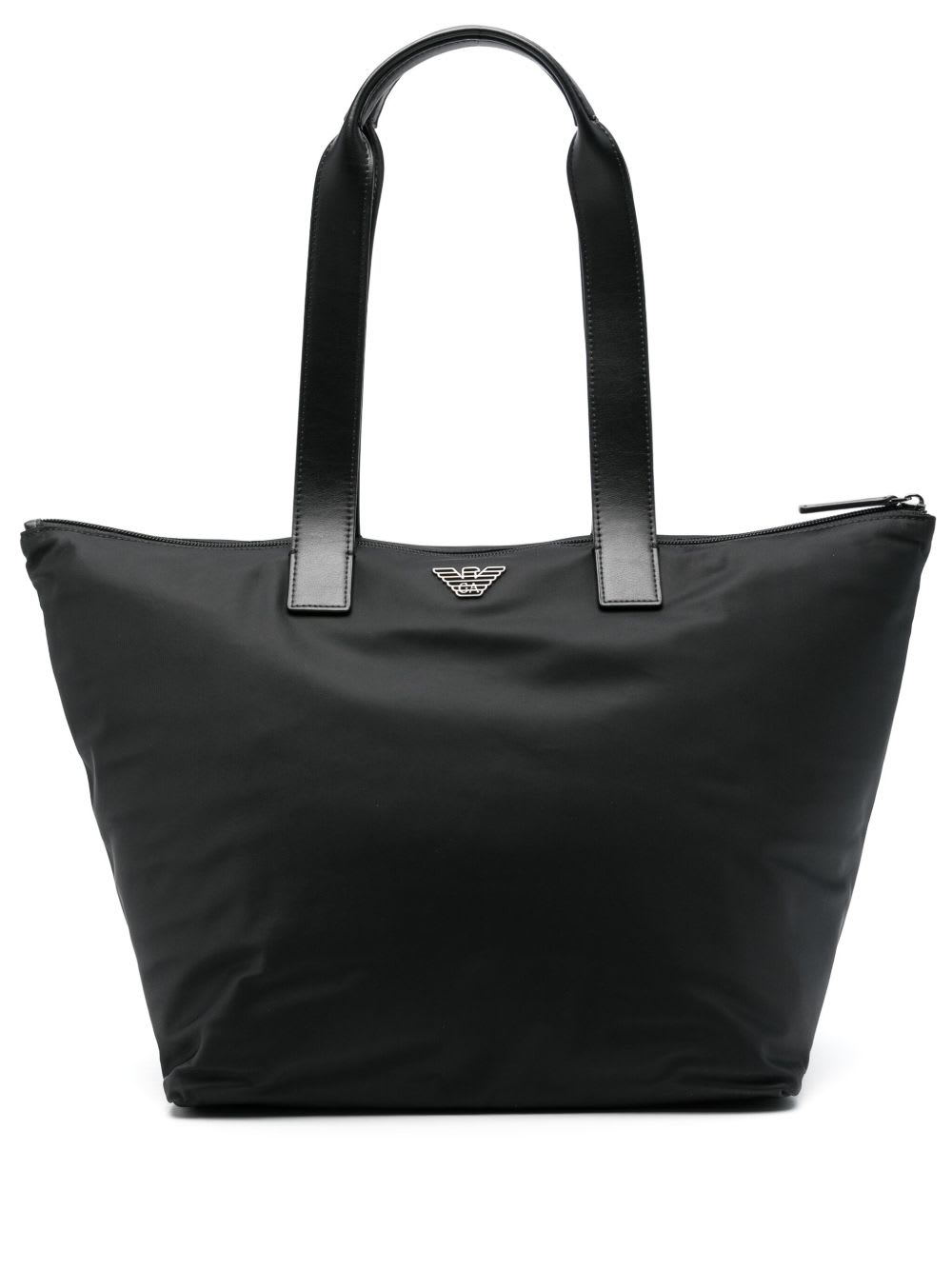 Emporio Armani Asv Medium Shopper Bag In Recycled Nylon In Black