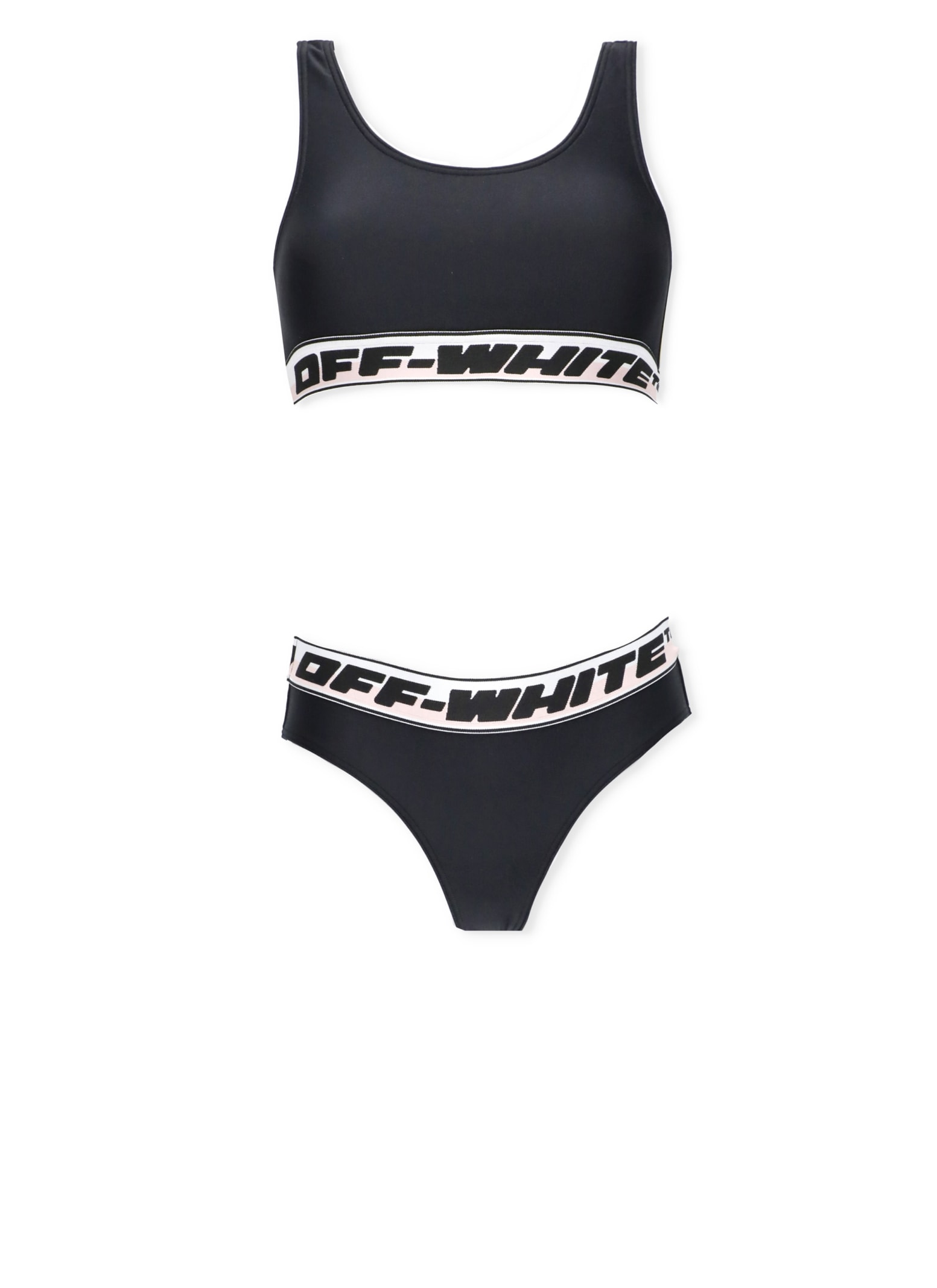 Off-white Kids' Two-piece Bikini With Logo In Black Black