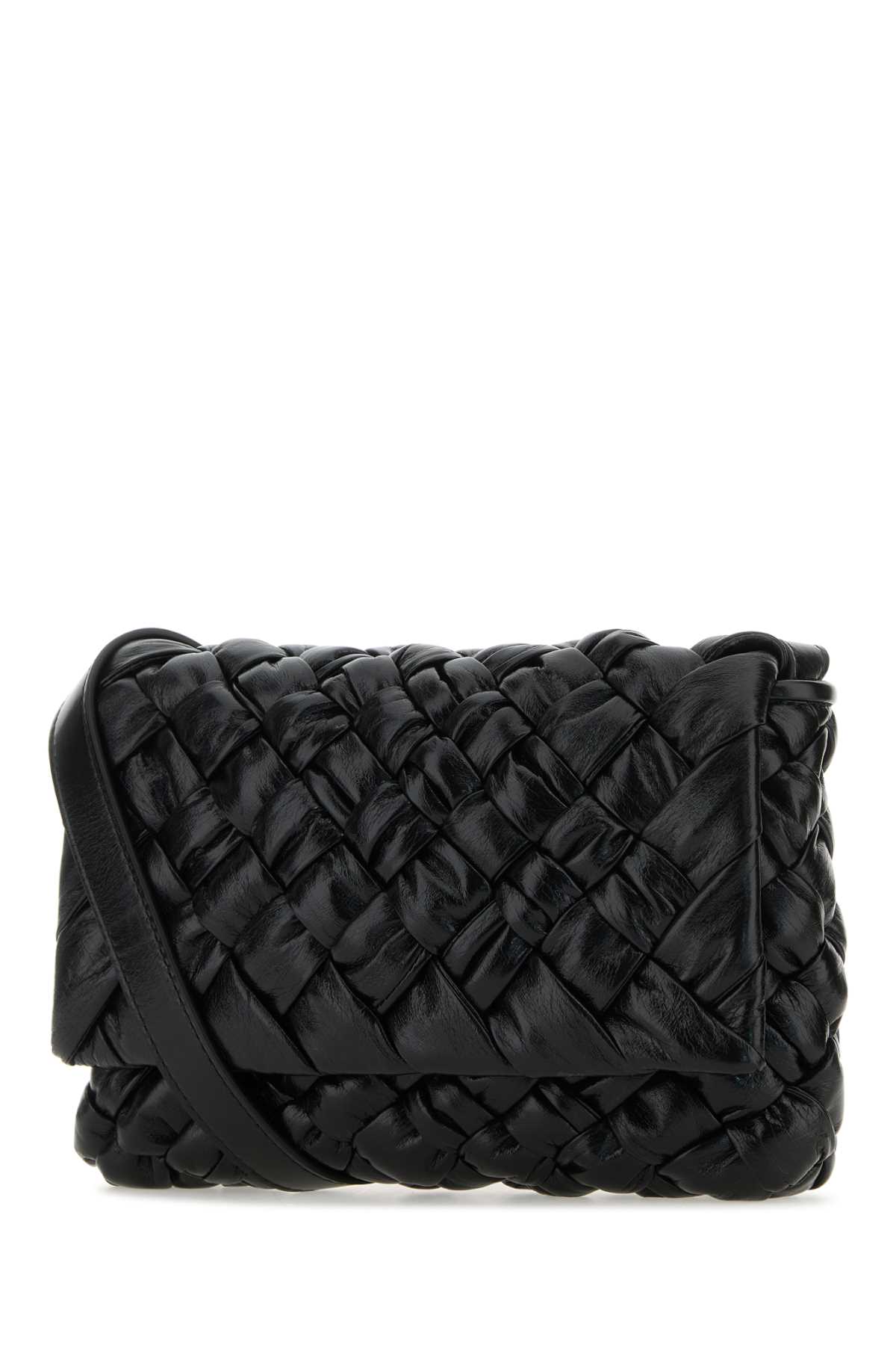 Shop Bottega Veneta Black Leather Crossbody Bag In Blacksilver