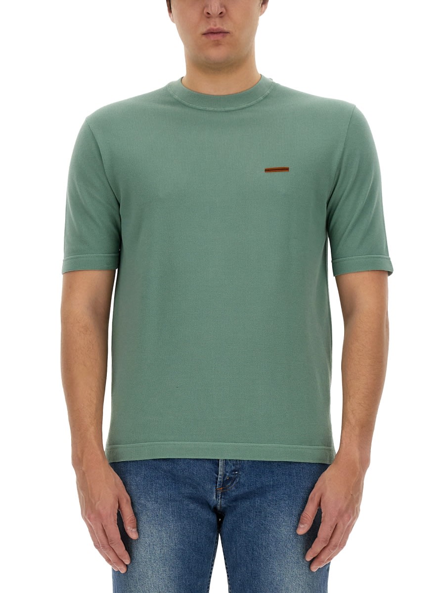 Zegna Logo Crew Neck T-shirt In Blue