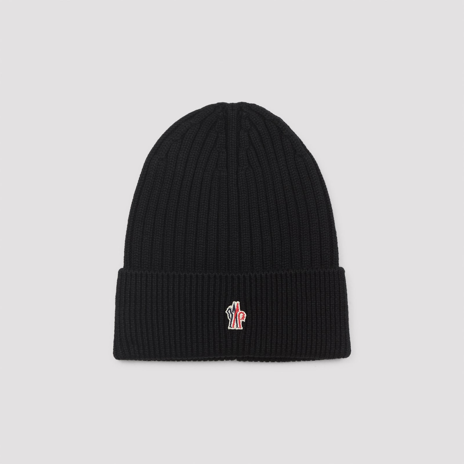 Moncler Ribbed Turn-up Beanie Hat In Wool In Black