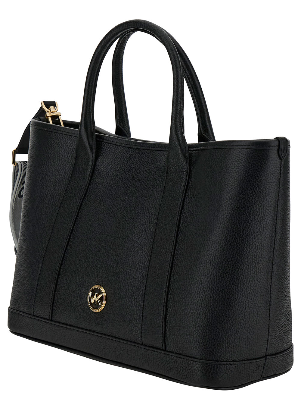 Shop Michael Michael Kors Luisa Black Tote Bag With Mk Logo Detail In Grain Leather Woman