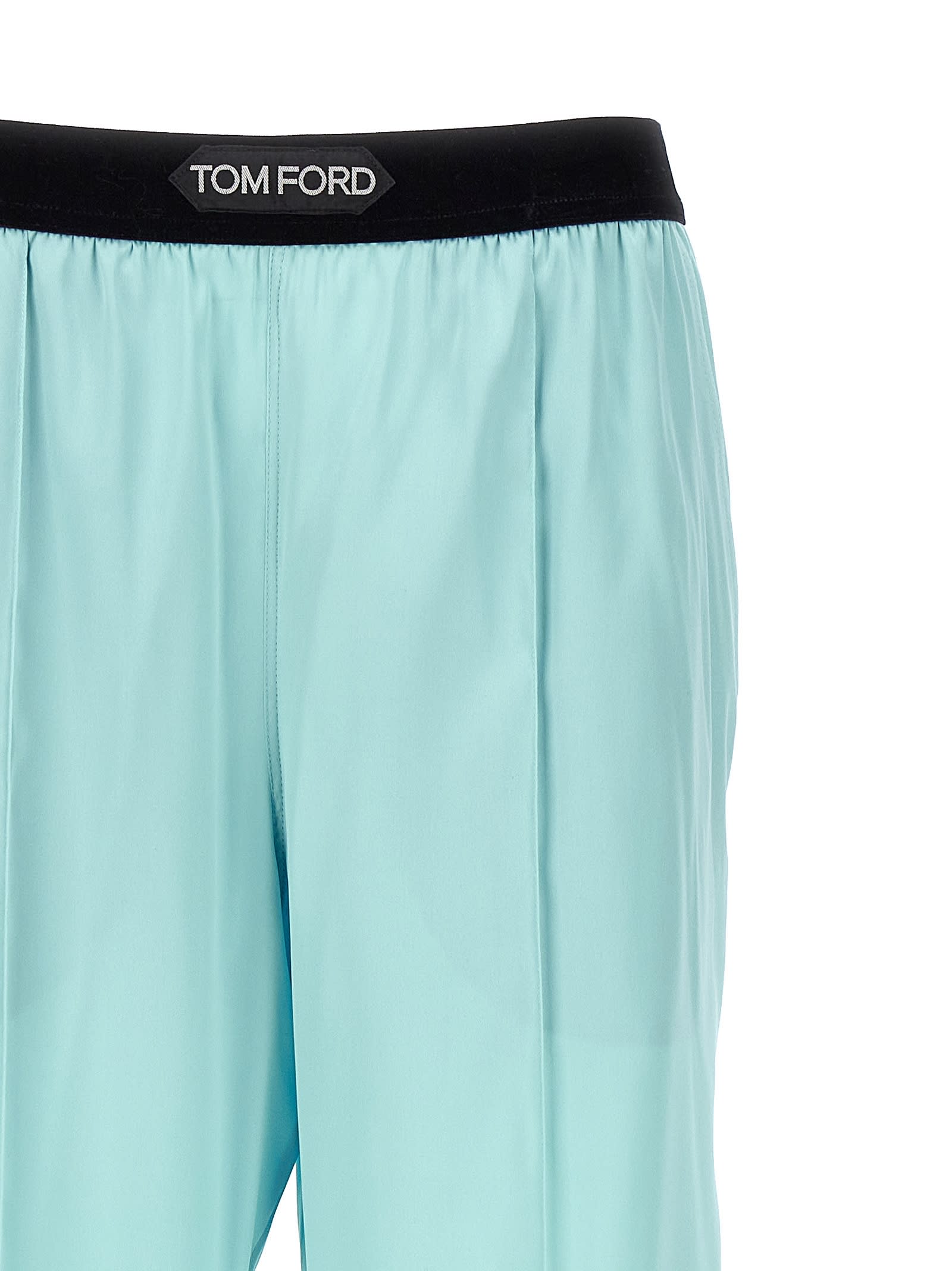 Shop Tom Ford Satin Pants In Light Blue