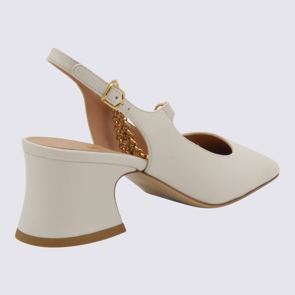 Chloé Chunky Heel Chain Square Toe Pumps In White