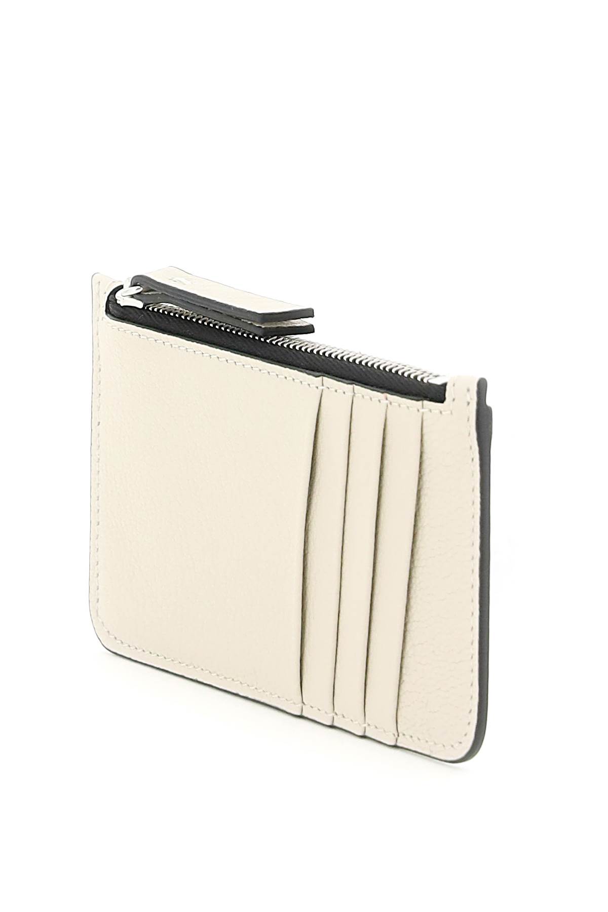 Shop Maison Margiela Leather Zipped Cardholder In Greige (beige)