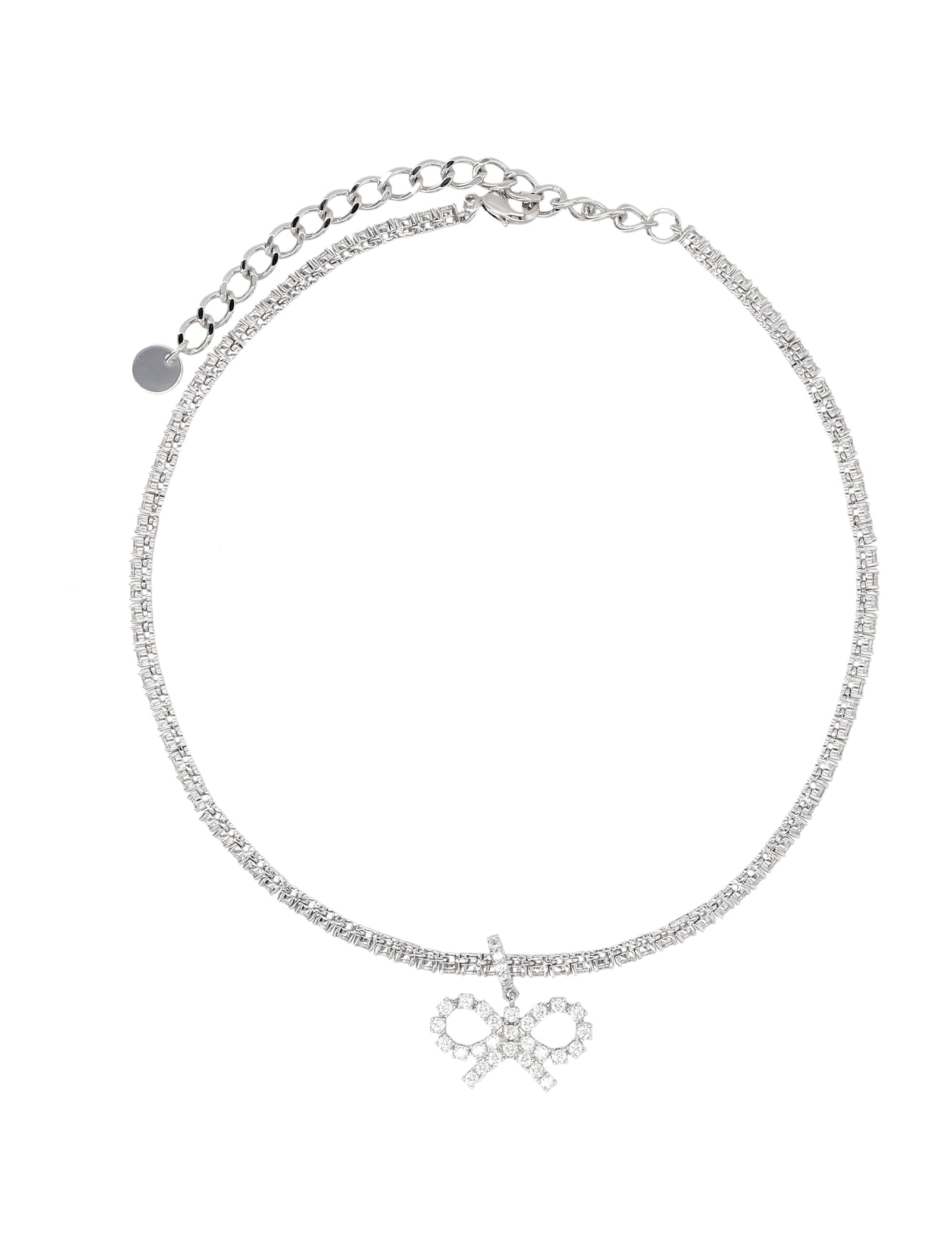 Self-portrait Crystal Bow Tennis Necklace In Metallic