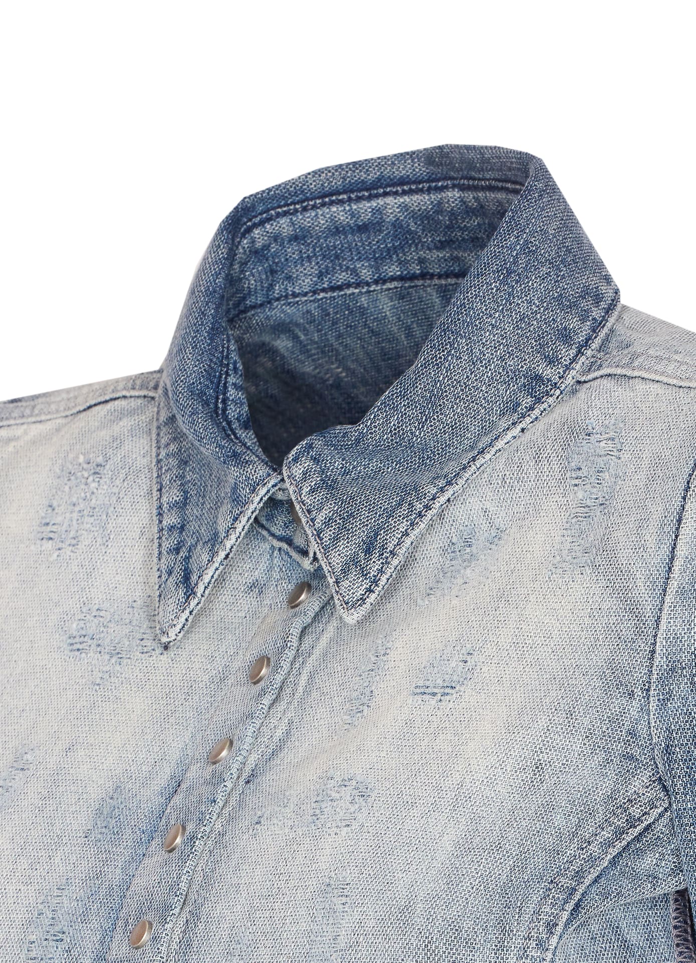 Diesel Shirt In Distressed Honeycomb Denim In Blue