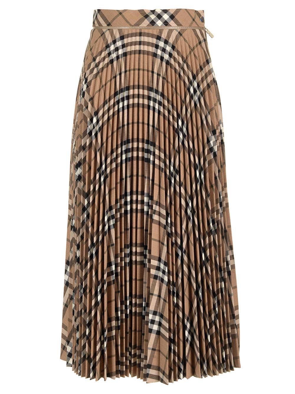 Shop Burberry Wool Pleated Skirt In Brown