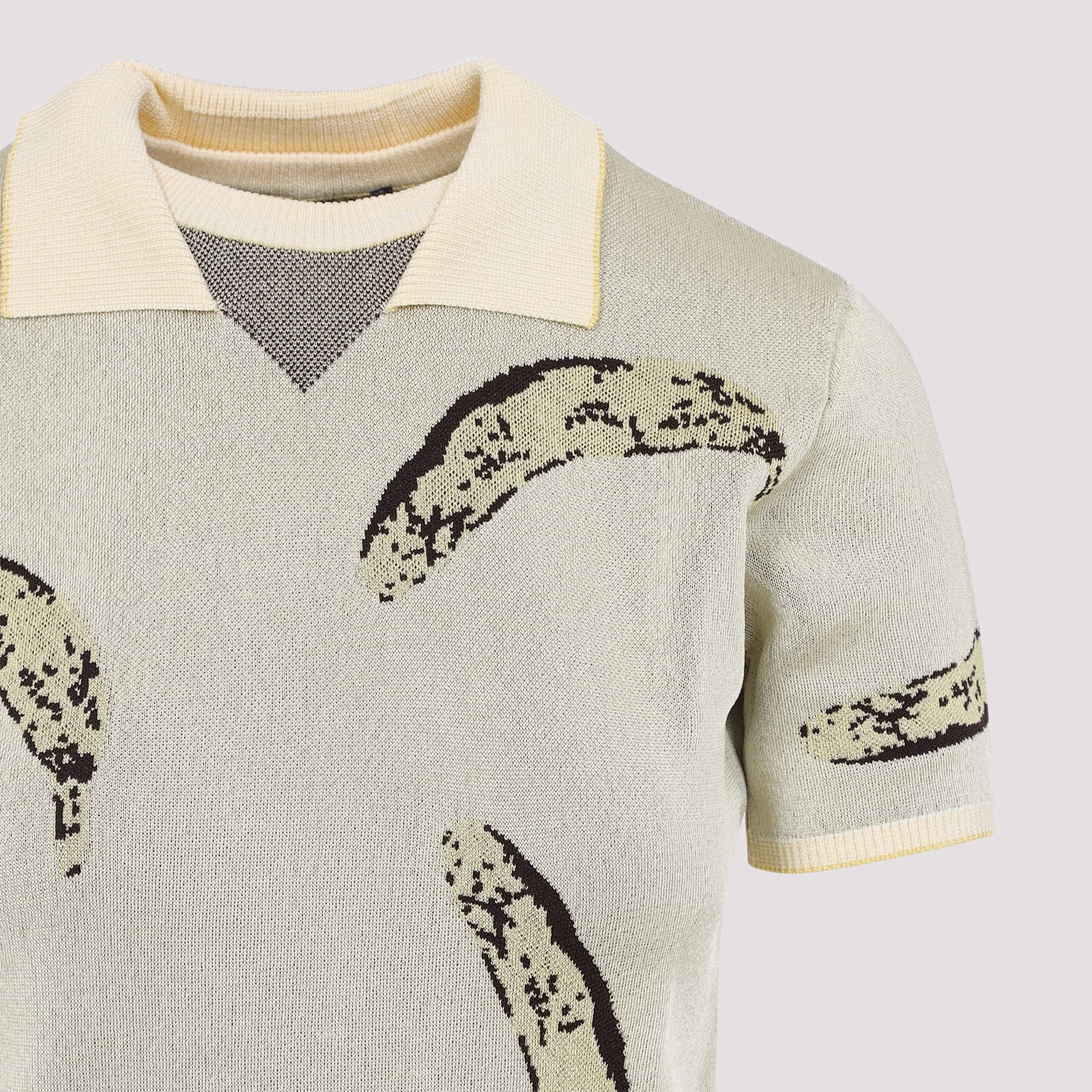 Jacquemus Womens Banana Jacquard Yellow The Marino Banana-print Woven-knitted Polo Top