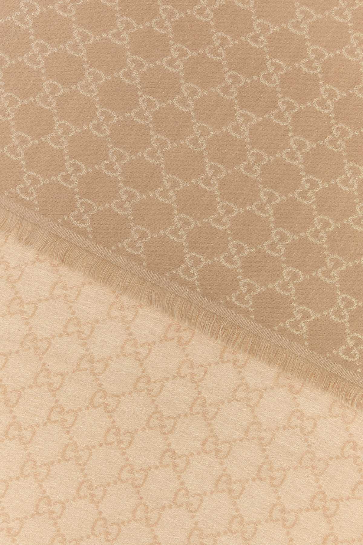 Gucci Embroidered Wool Blend Scarf In Brown