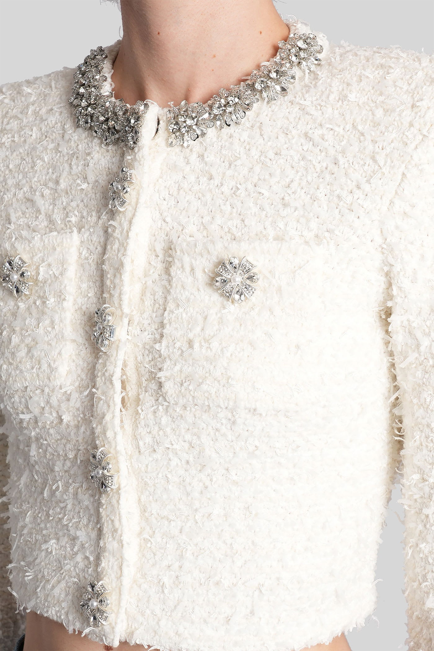 Self-portrait Cardigan In White Cotton In Multi