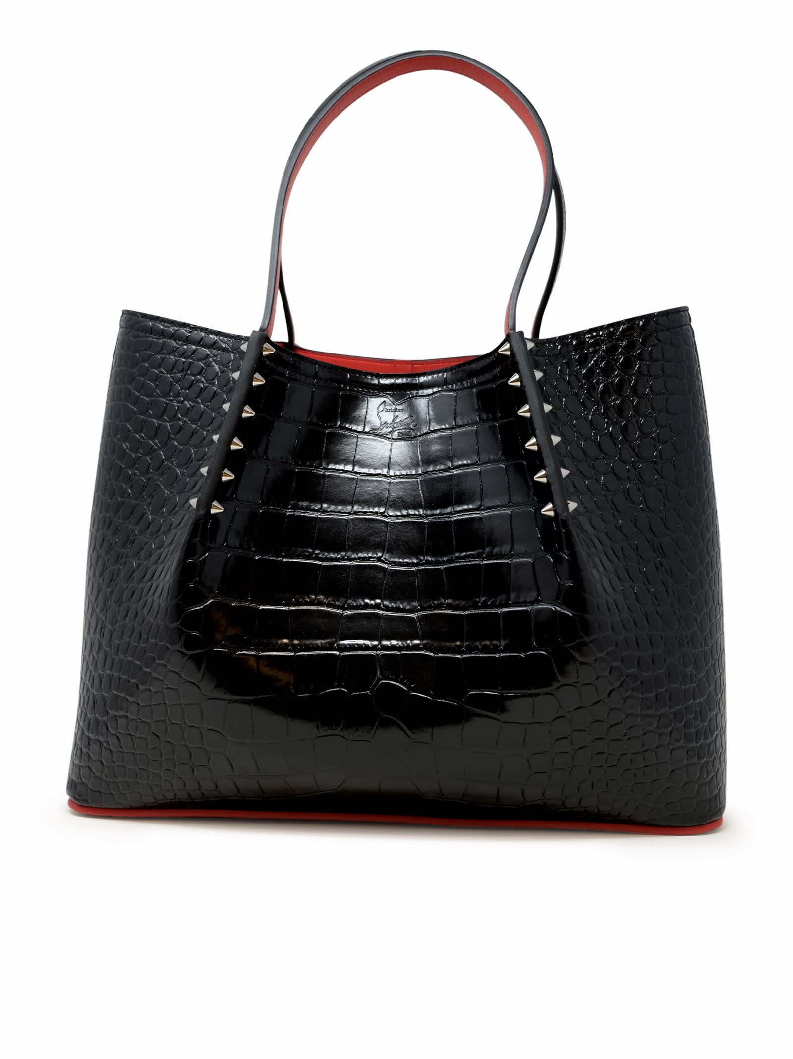 Shop Christian Louboutin Black Croco Leather Cabarock Small Calf Ali Bag