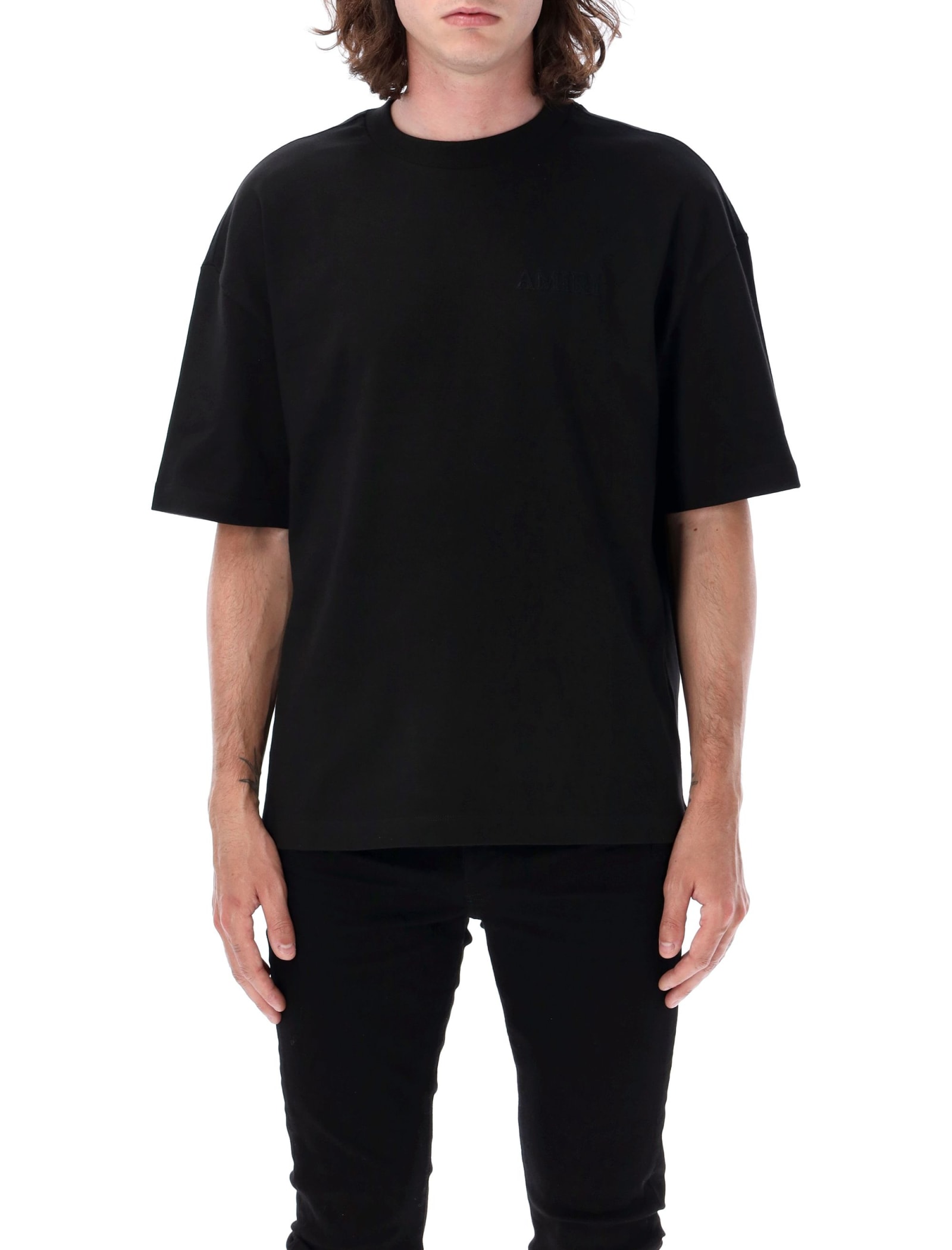 Shop Amiri Tonal Logo Over T-shirt In Black