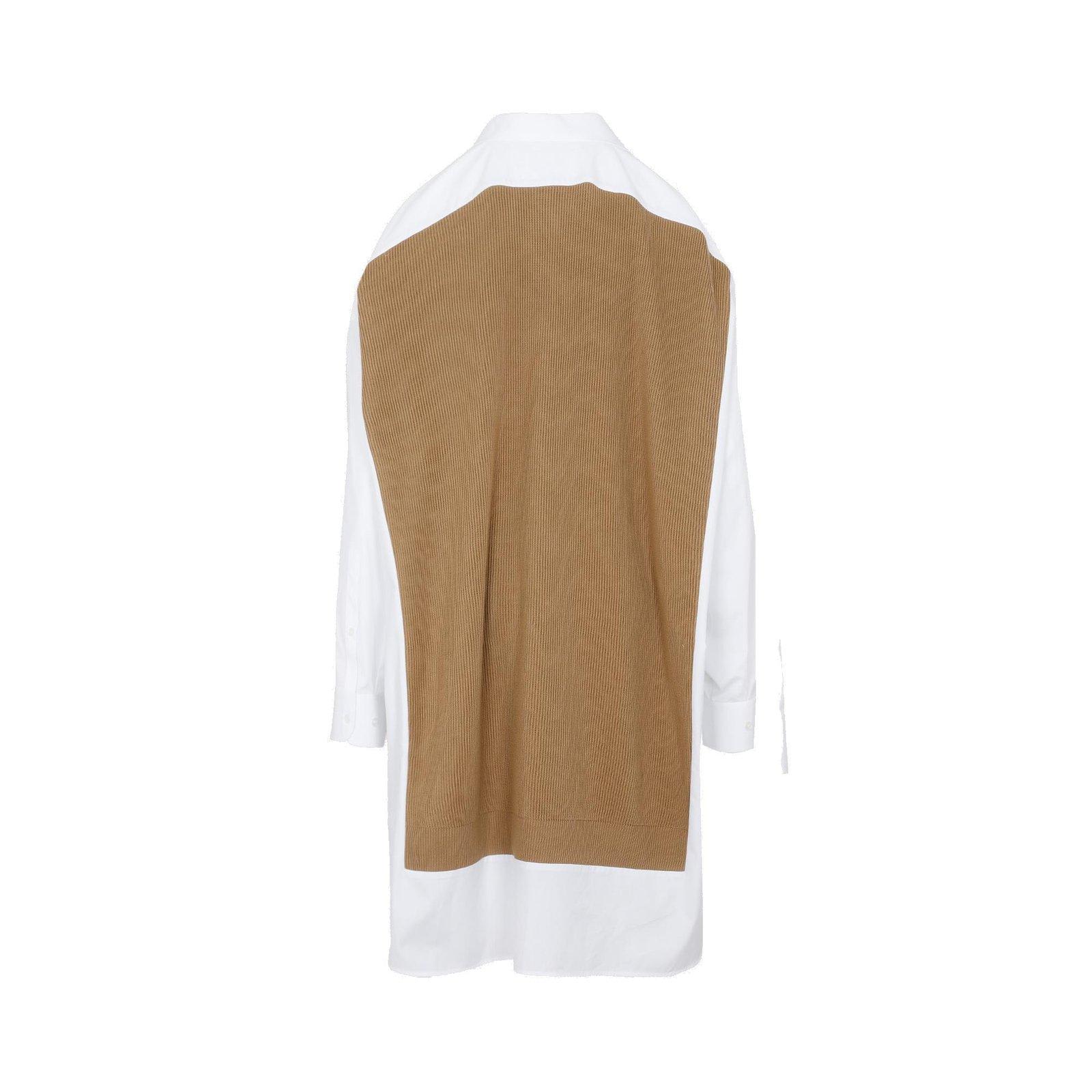 Shop Maison Margiela Knit Panelled Shirt Dress In White/brown