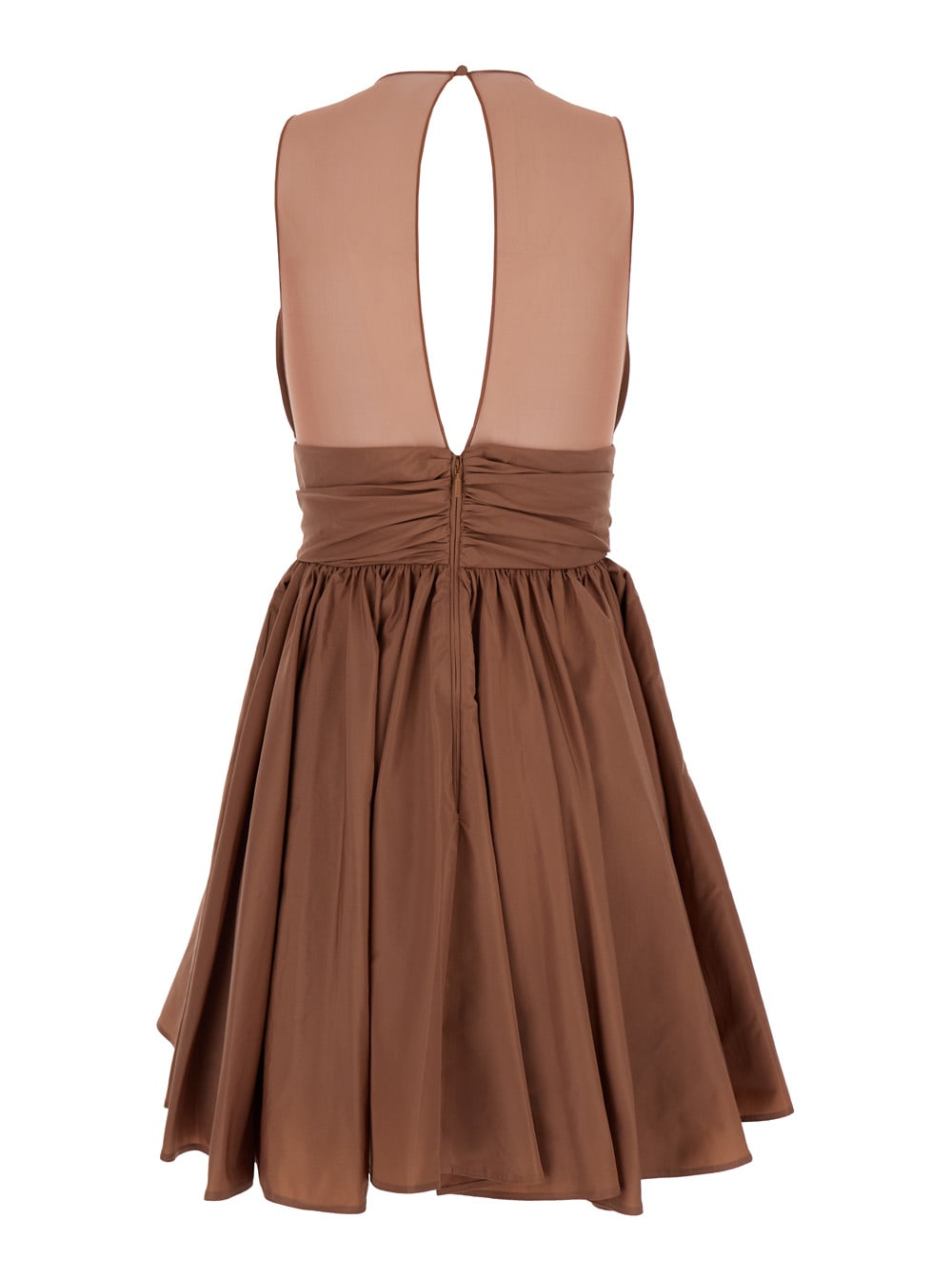 Shop Pinko Brown Sleeveless Mini Dress With Pinces In Taffetà Woman