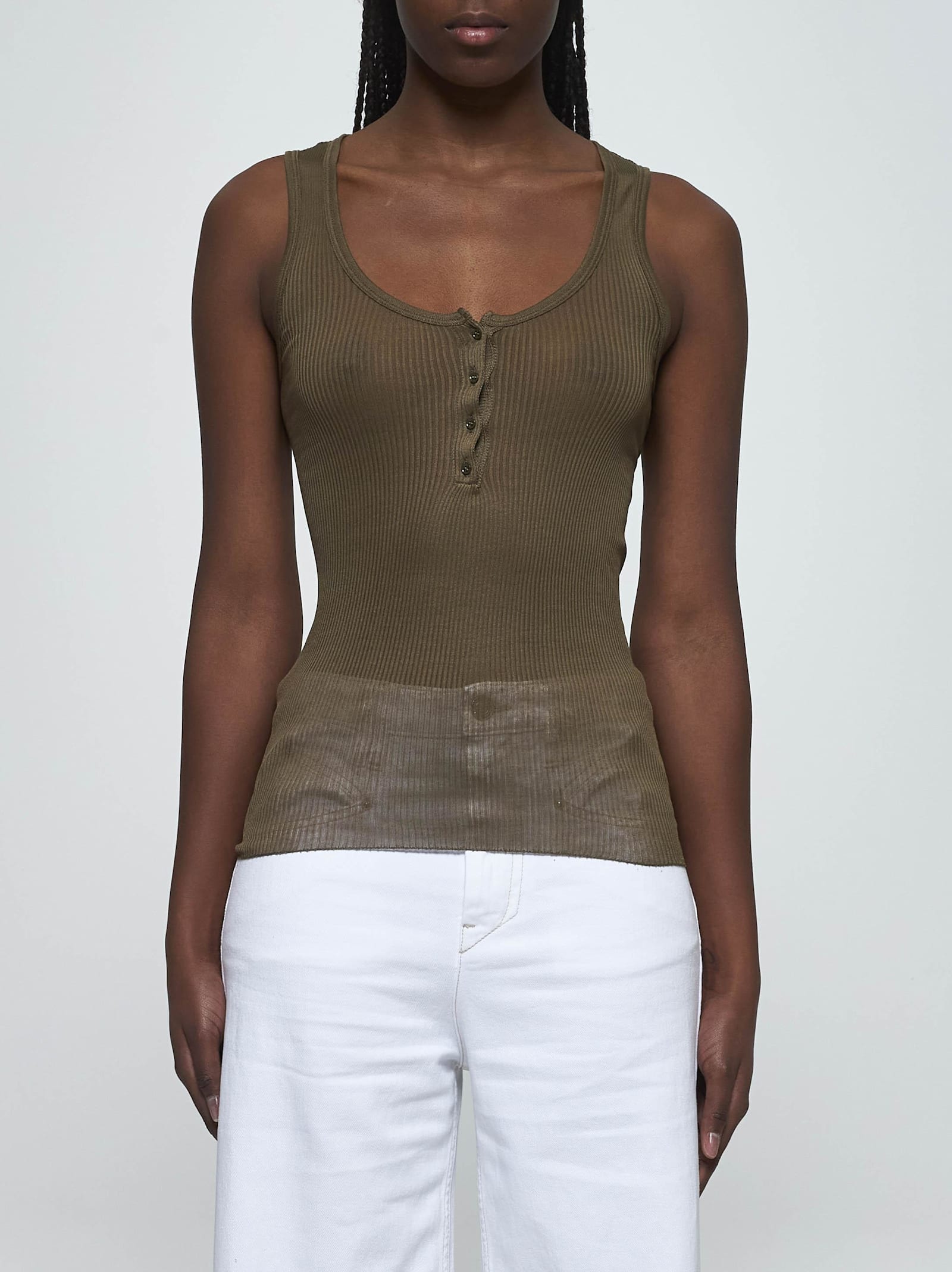 ISABEL MARANT GREEN RIBBED JERSEY LOUISALI TOP