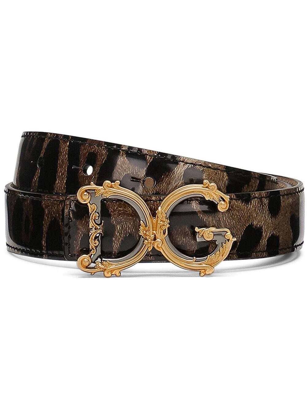 Shop Dolce & Gabbana Brown Belt With Barocco Dg Logo Buckle And Leopard Print In Leather Woman In Beige