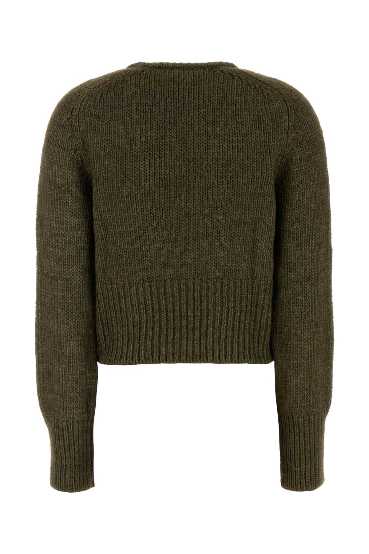 Our Legacy Chunky Knit Cropped Sweater V-neckline In Green