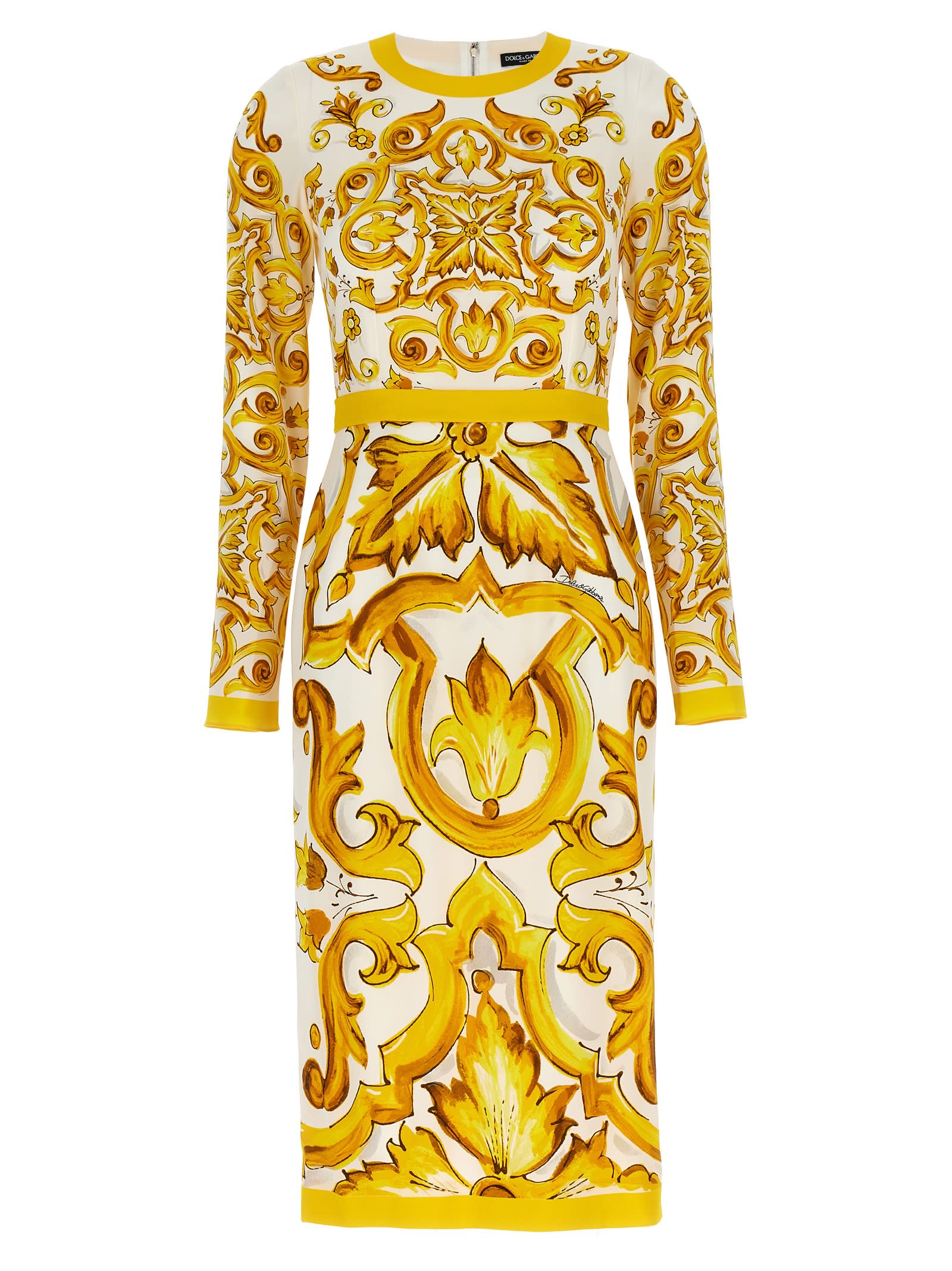 Shop Dolce & Gabbana Maiolica Dress In Yellow