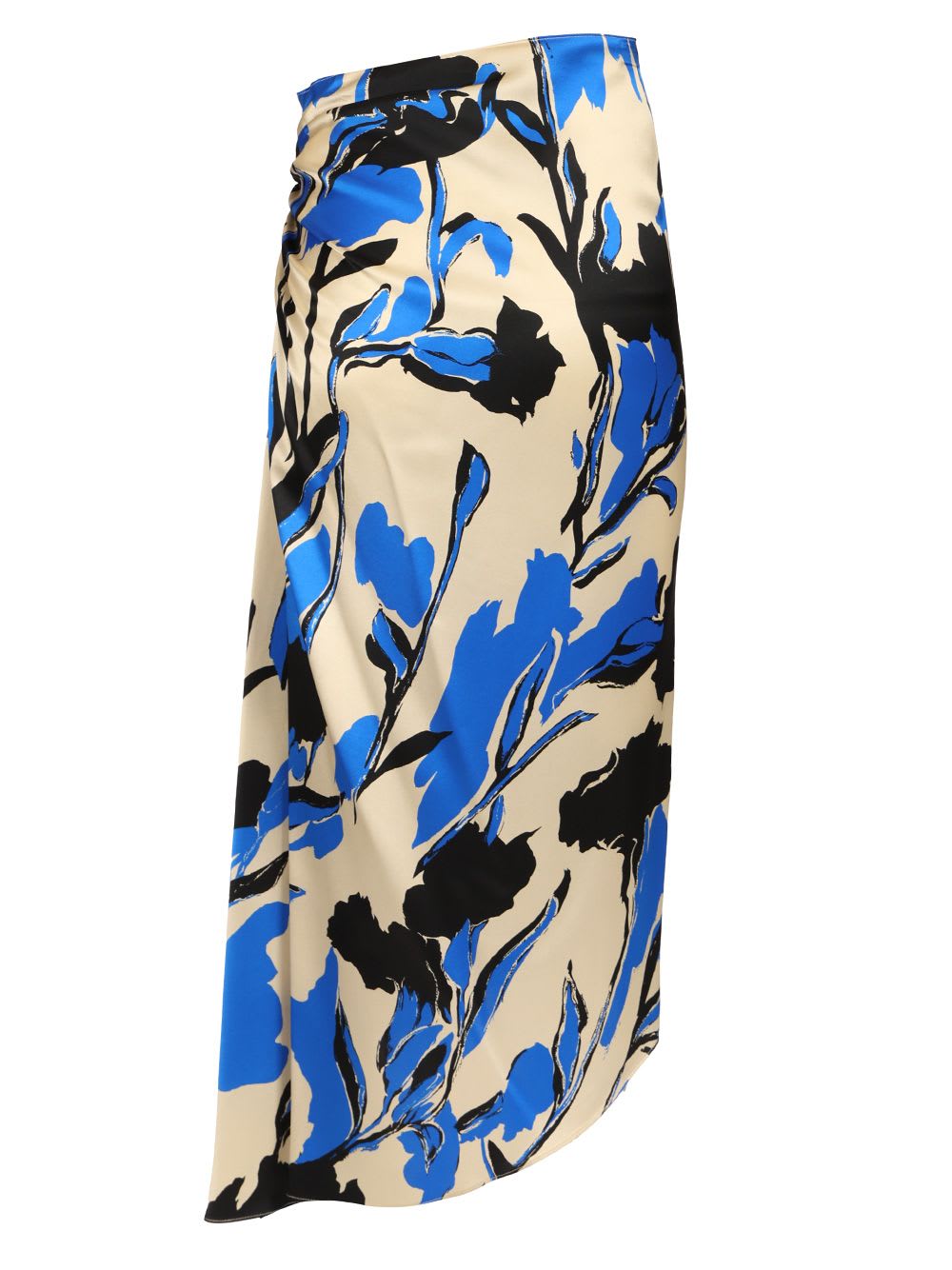 Max Mara Draped Floral Ruched Asymmetric Hem Skirts In Blue