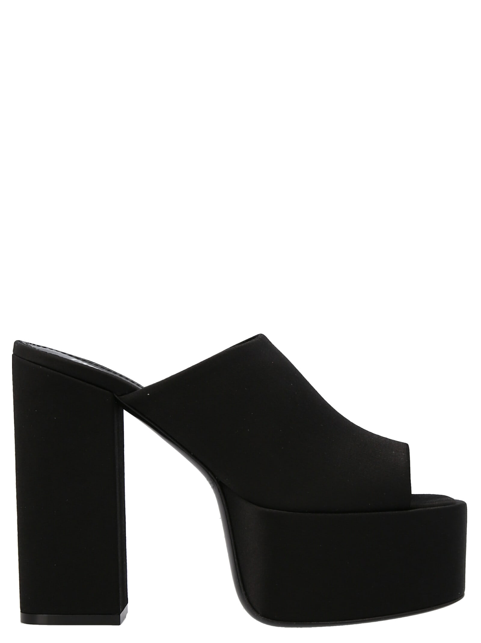 Paris Texas Black Mules With Oversized Platform In Silk Woman In Black