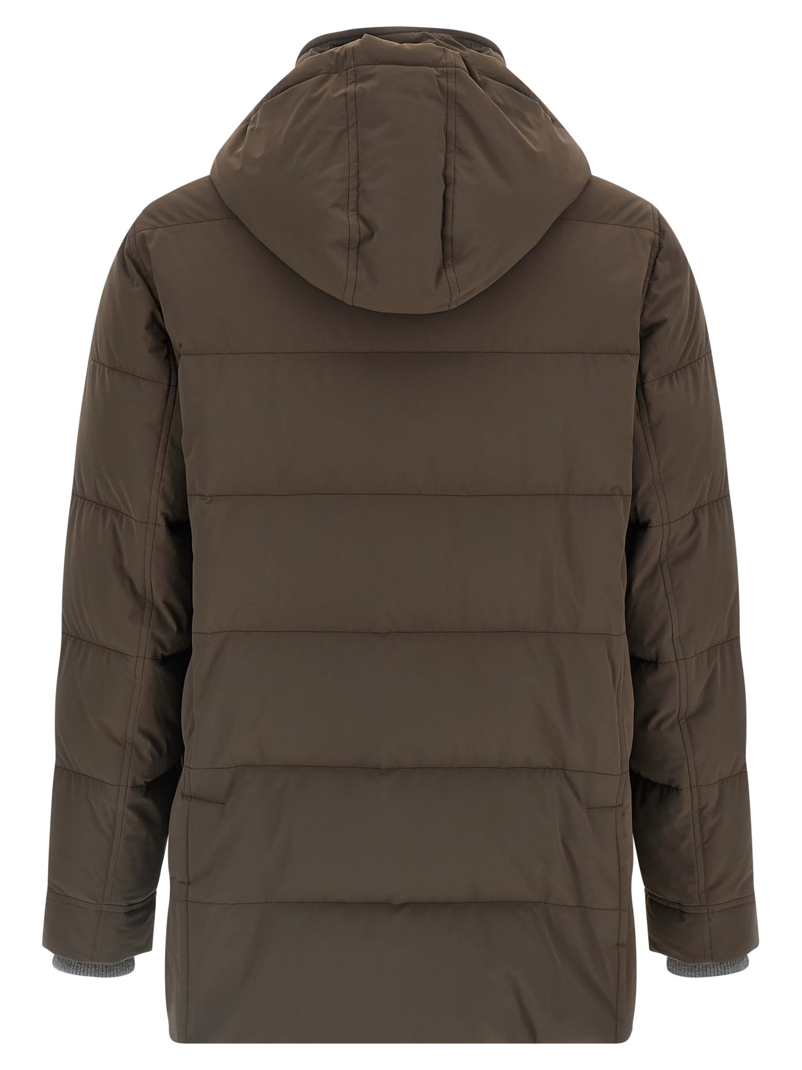 Brunello Cucinelli Knit Insert Down Jacket Puffer Jackets Brown In Brown