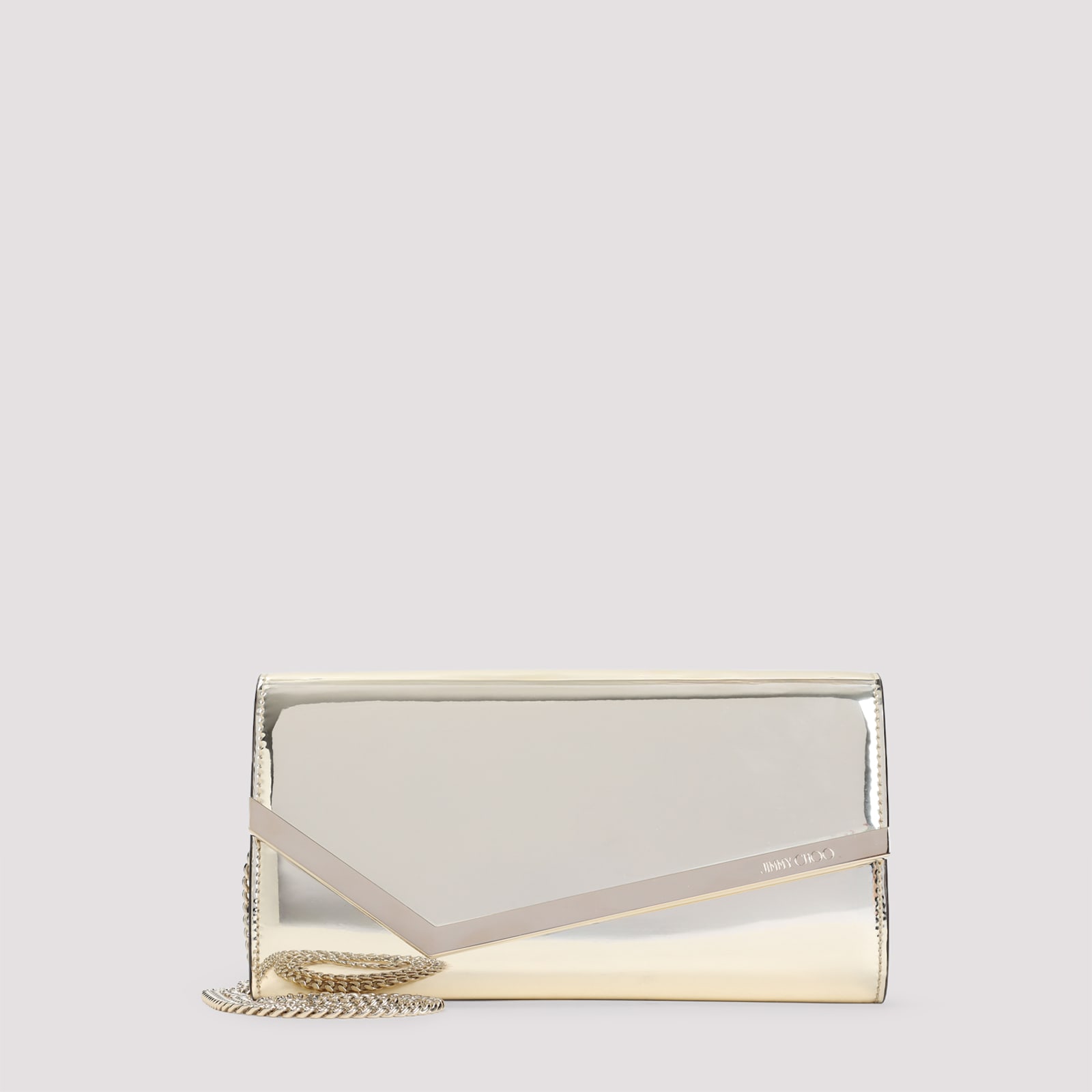 Jimmy Choo Emmie Mirror Leather Clutch Bag In Gold