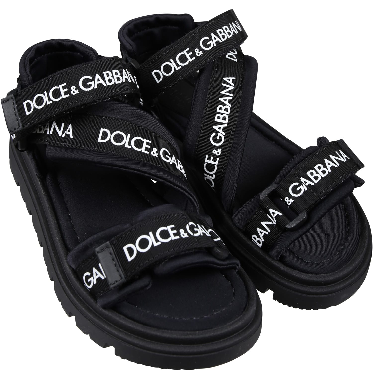 Shop Dolce & Gabbana Black Sandals For Kids With Logo