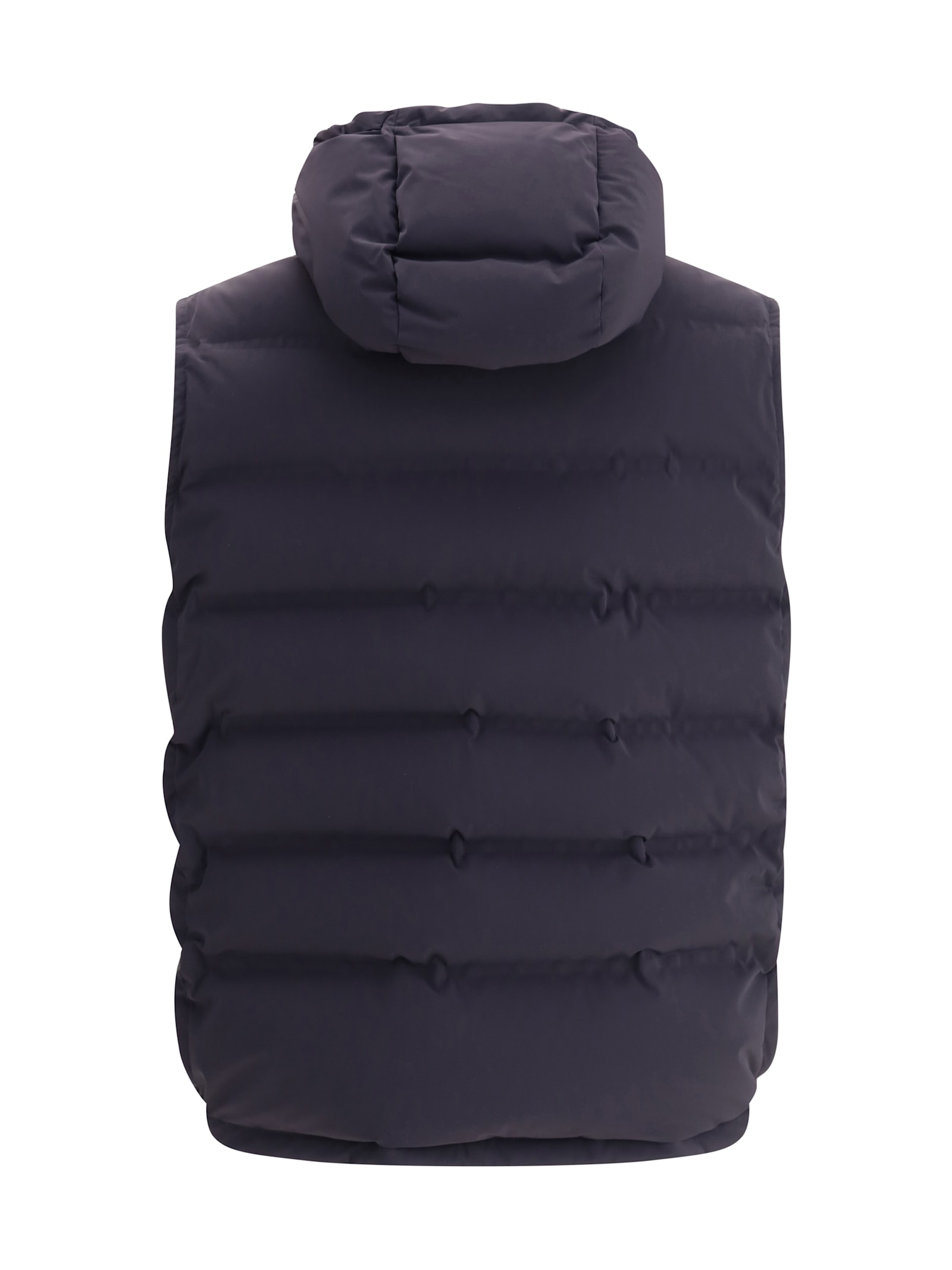 Brunello Cucinelli Hooded Design Quilted Down Vest In Blue