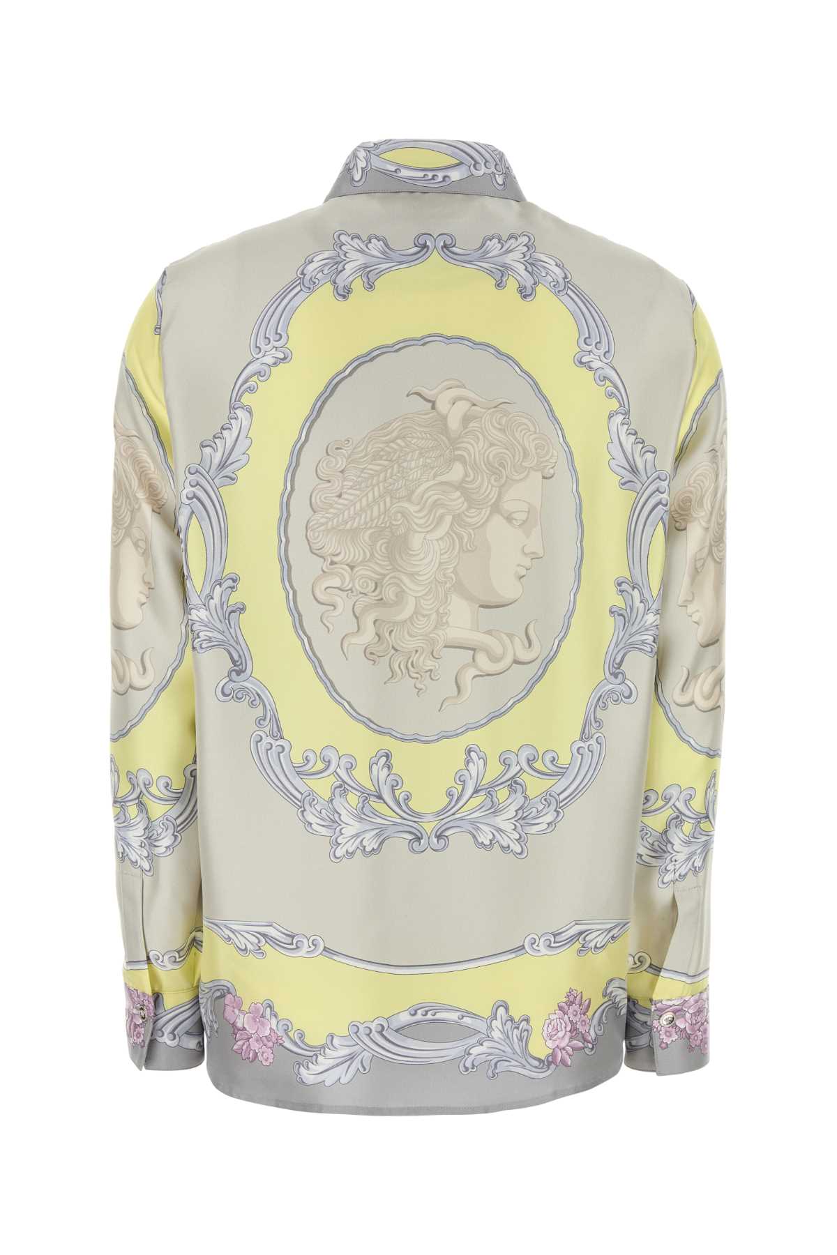 Versace Cameo Long-sleeved Silk Shirt In Paleyellowlightgrey